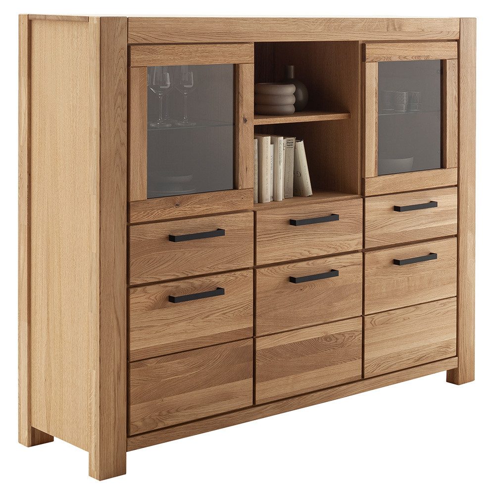 Lomadox Highboard SELISTE-06, Massivholzmöbel, Eiche teilmassiv geölt, 172cm breit