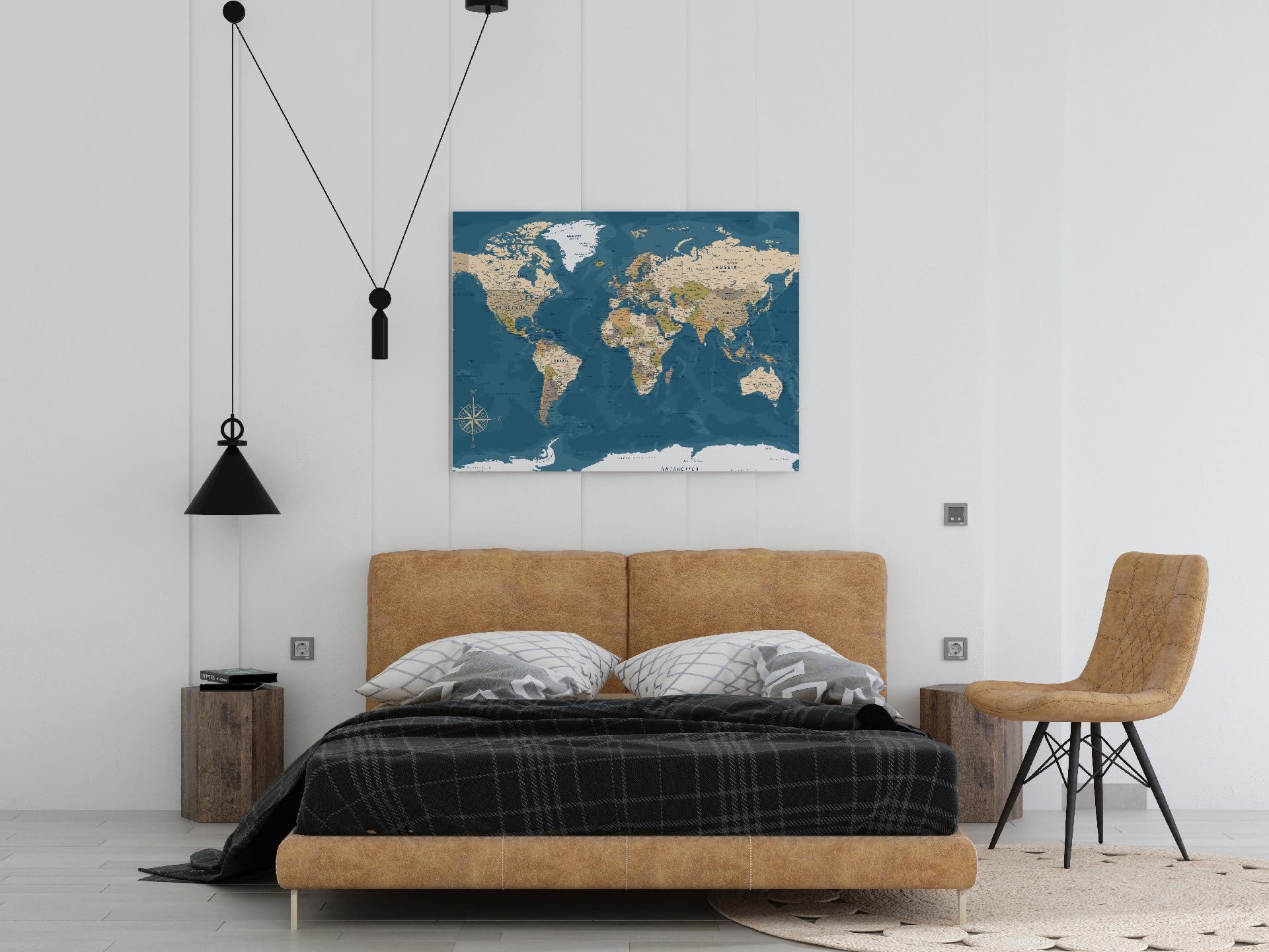 framed concept Leinwandbild als Weltkarte Kork-Pinnwand, pinne Deine Reisen und Erinnerungen, Englische Beschriftung inkl. 50 goldene Pins – Bild 3 von 5