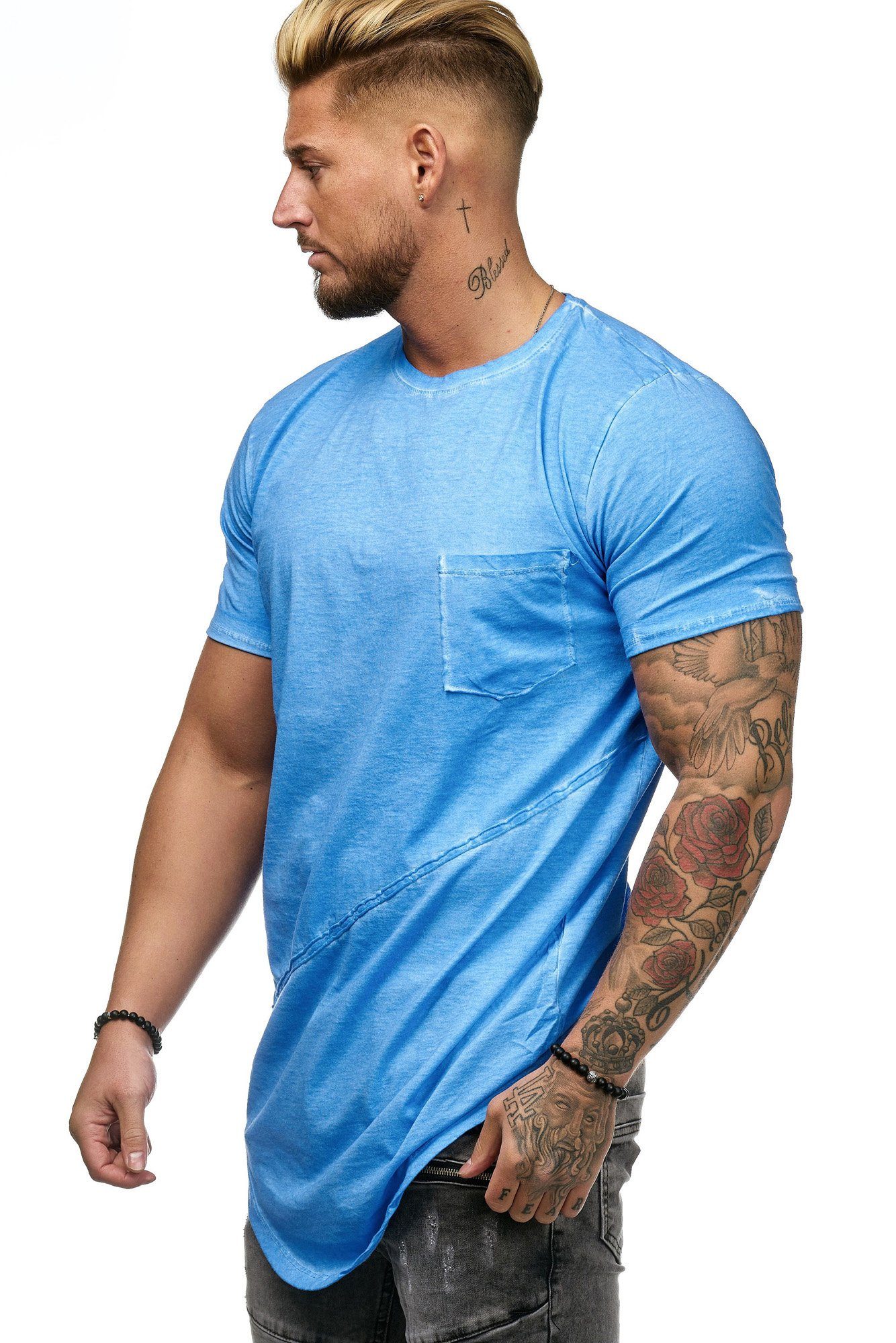 Polo T-Shirt Design) Freizeit Fitness Tee, (Shirt OneRedox im Casual modischem Kurzarmshirt Blau 9032C 1-tlg.,