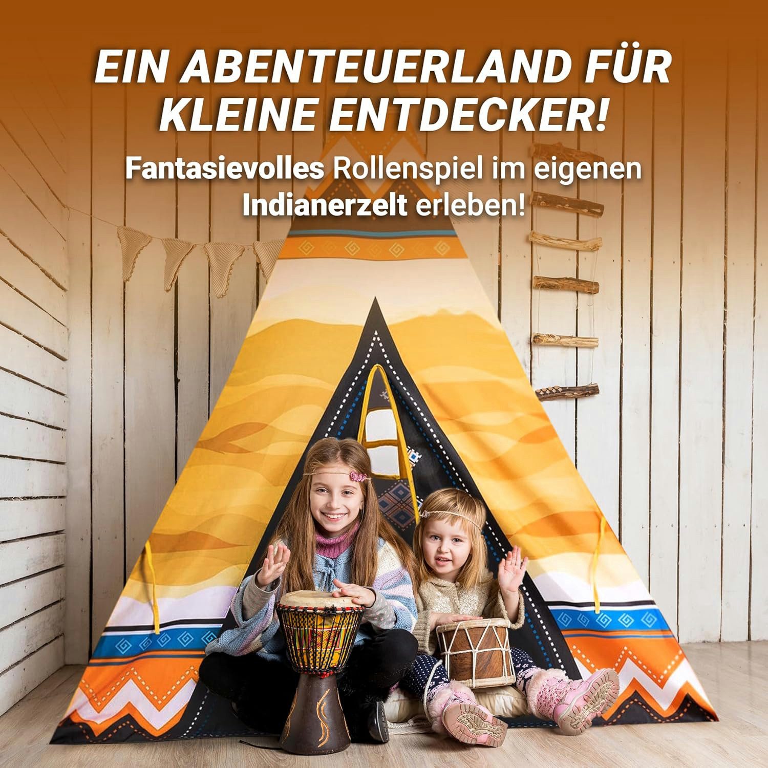 Play Fun Tipi-Zelt / Kinderspielzelt, mit naturbelassenem Holzgestänge und individuell bemalbar – Bild 4 von 5