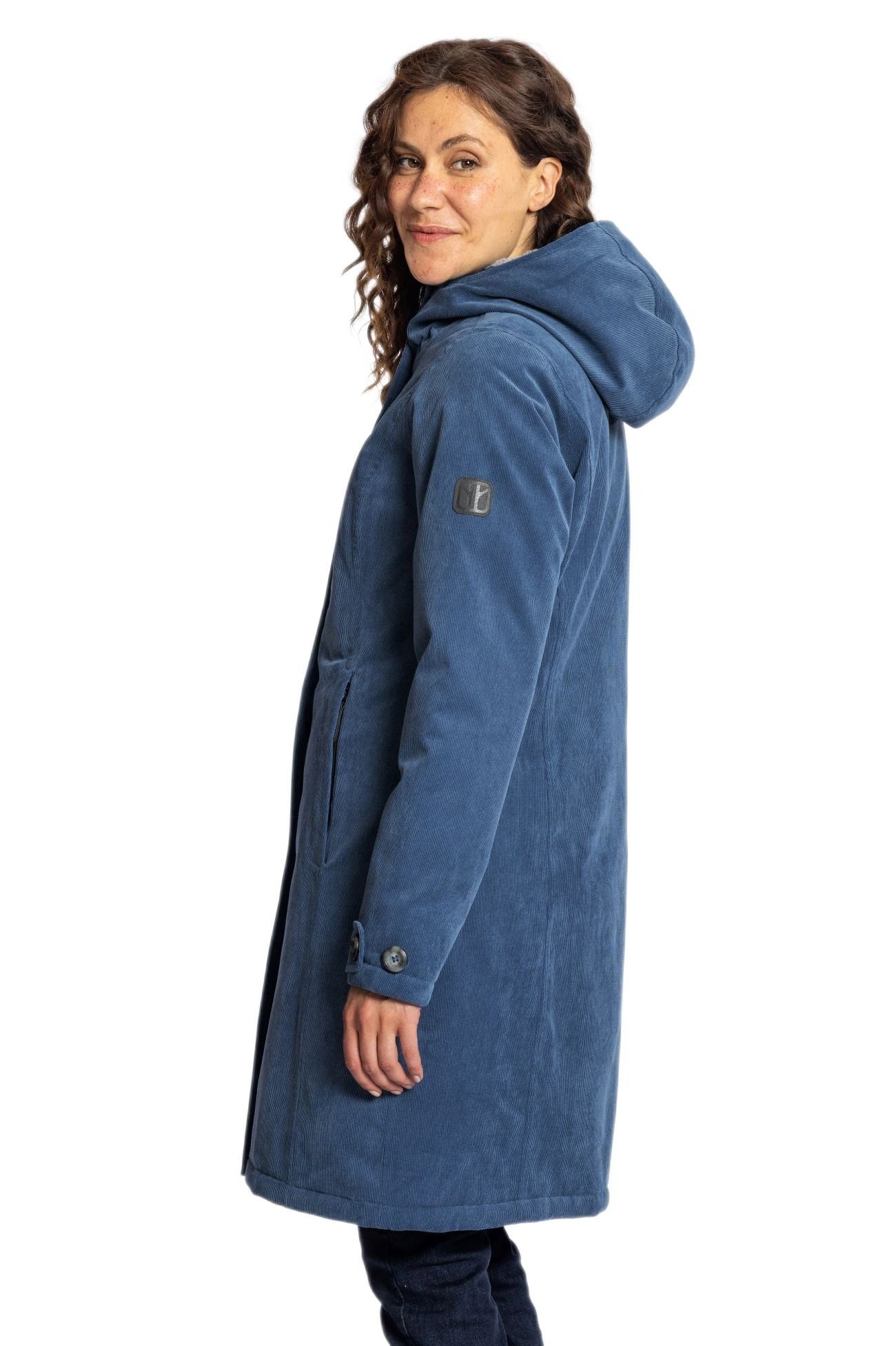 Elkline Wintermantel Glasgow Cord (winddicht, wasserdicht, warm) blau Damen