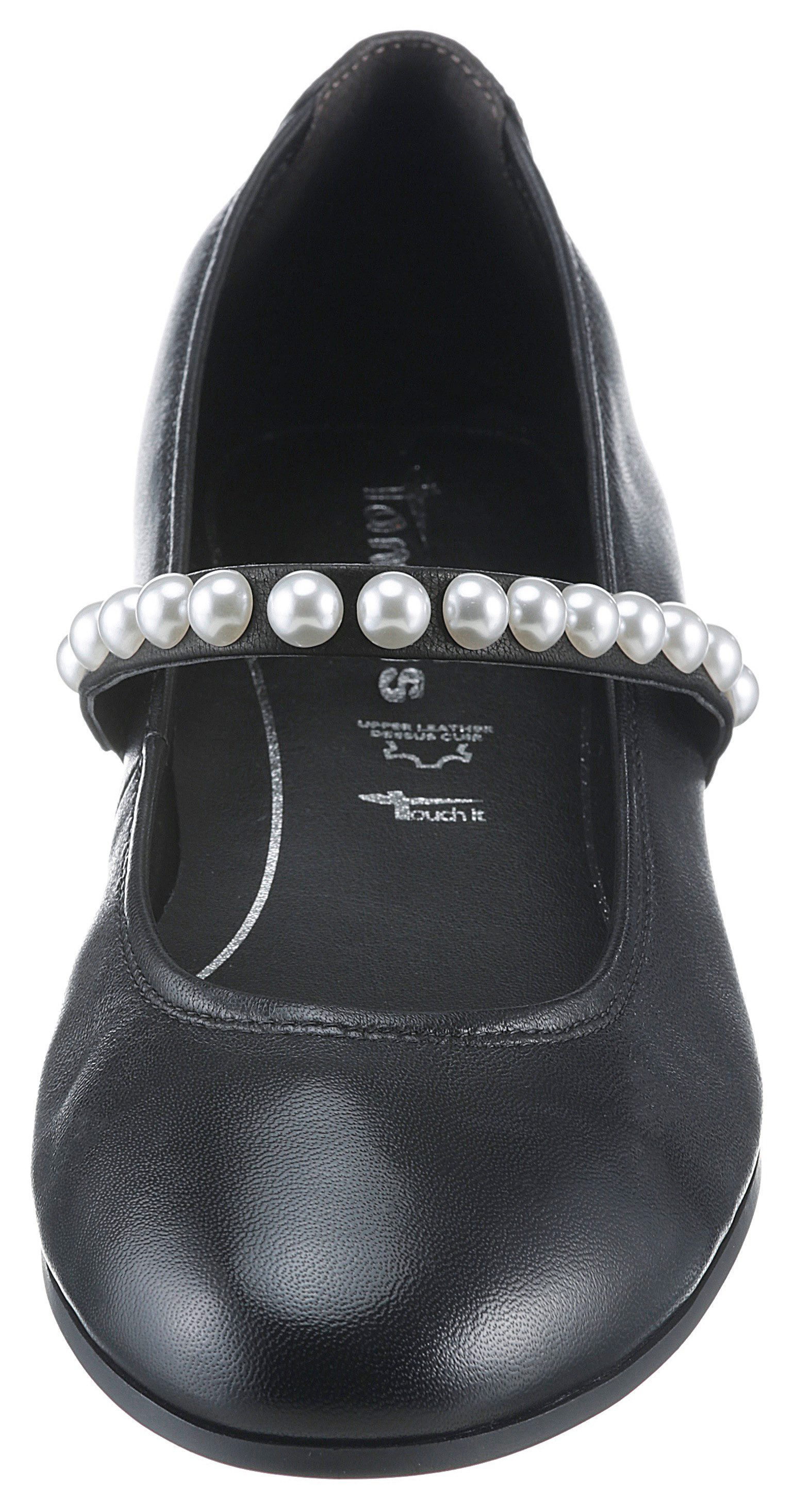 Tamaris Ballerina, Blockabsatz, Businesschuh, Abendschuh mit eleganten Zierperlen