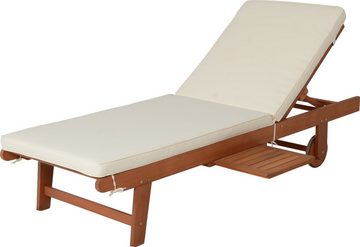 Garden Pleasure Gartenliege Sonnenliege »SAN DIEGO«, beige, ausziehbarer Tisch, inkl. Auflage, Eukalyptusholz, verstellbare Rückenlehne, L: 183 cm