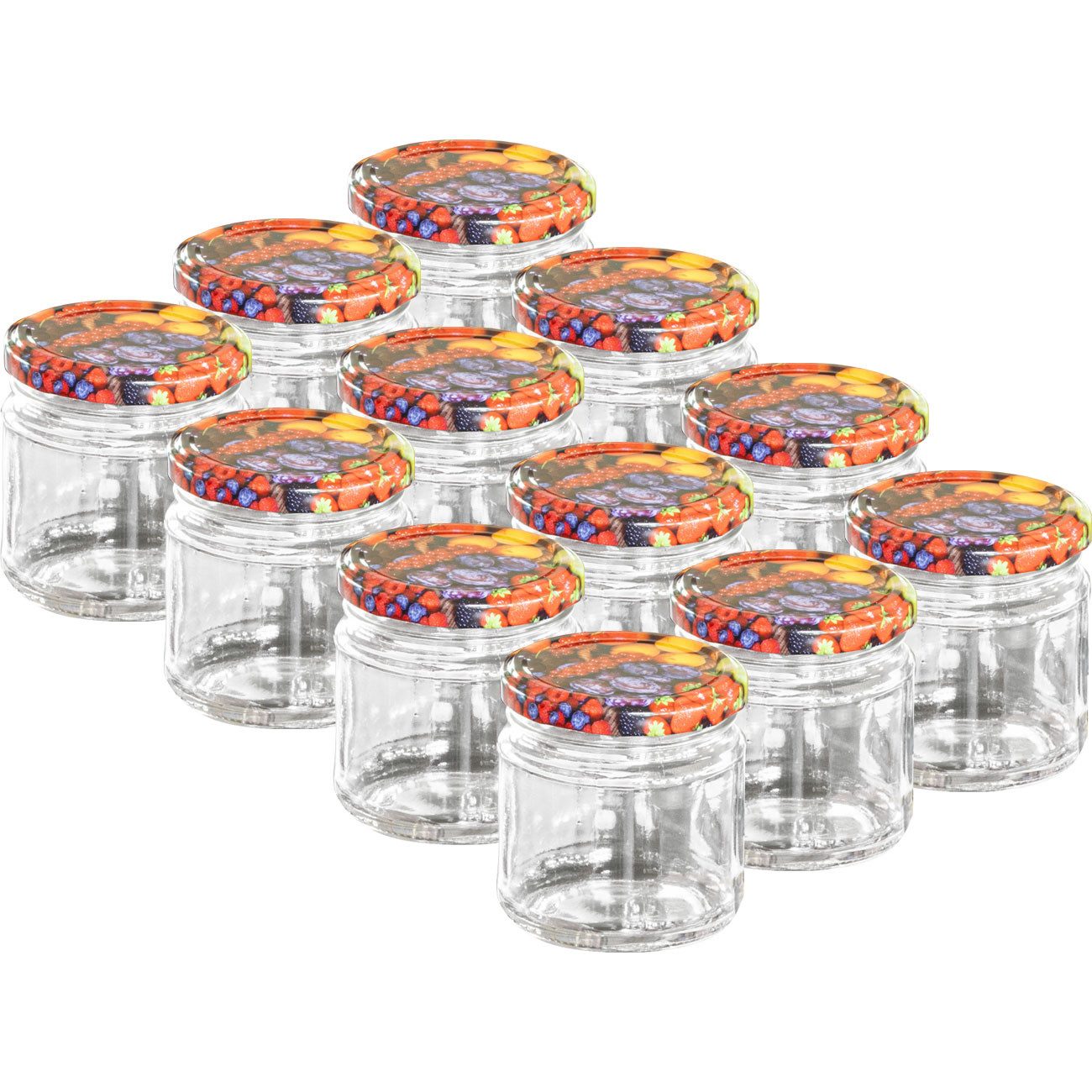 Casativo Einmachglas Sets Einmachgläser 210ml Sturzgläser mit Früchte-Deckel für Marmelade, (12-tlg., 6er-Set & 12er-Set & 18er-Set), 210ml Sturzgläser mit dekorativem Früchte-Schraubdeckel im Set