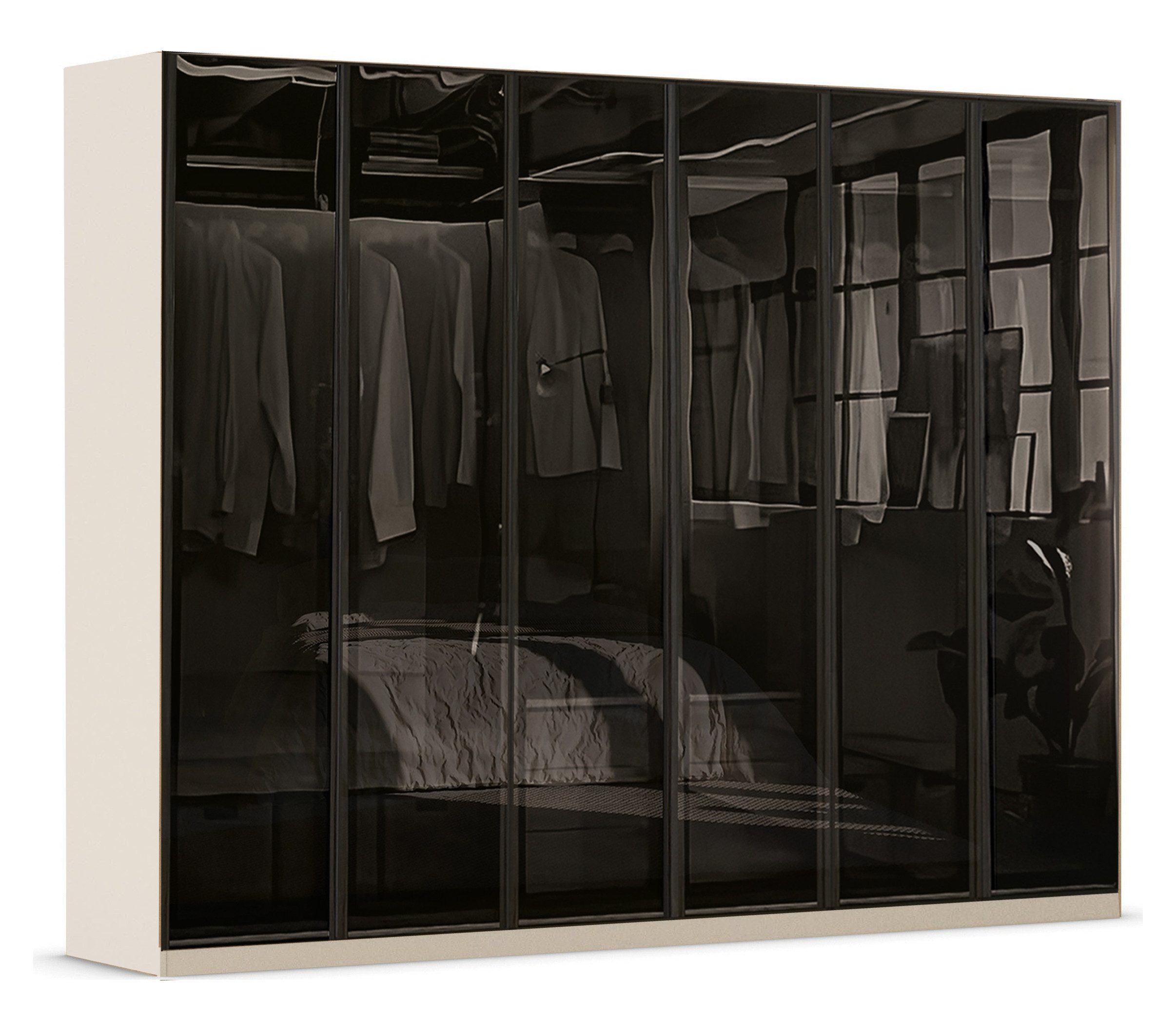 Palms-Store Drehtürenschrank Kleiderschrank Monaco mit Glasrahmentüren 3 Breiten, 6 Farben zur Auswahl, Zubehörpaket separat wählbar.