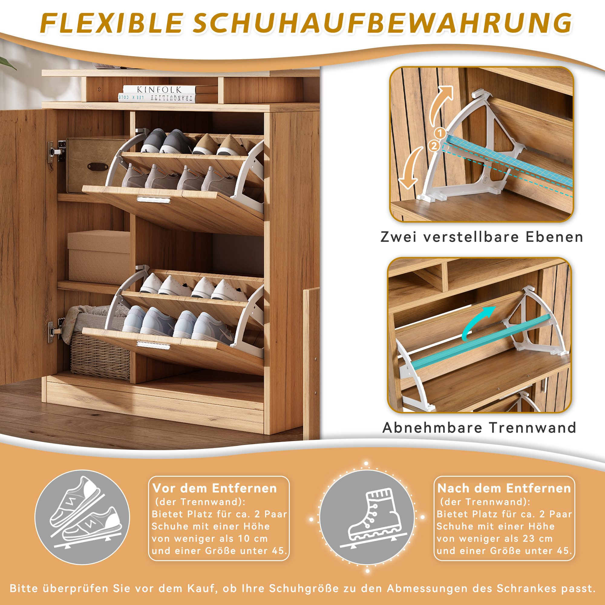 Flieks Garderoben-Set Garderobe mit 1 Spiegel, 4 Haken, Schuschrank, Sitzbank in Holzoptik, (Set, 4-St), Flurmöbel-Set Schuhbank mit Sitzkissen, Schuhkommode mi – Bild 5 von 5