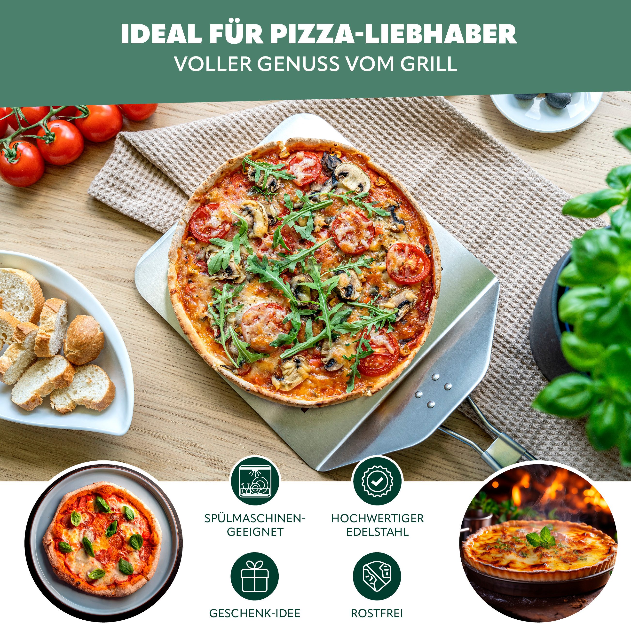 bremermann Pizzaschieber Pizzaheber, klappbarer Griff // Edelstahl, ca. 24 x 55 cm, klappbarer Griff