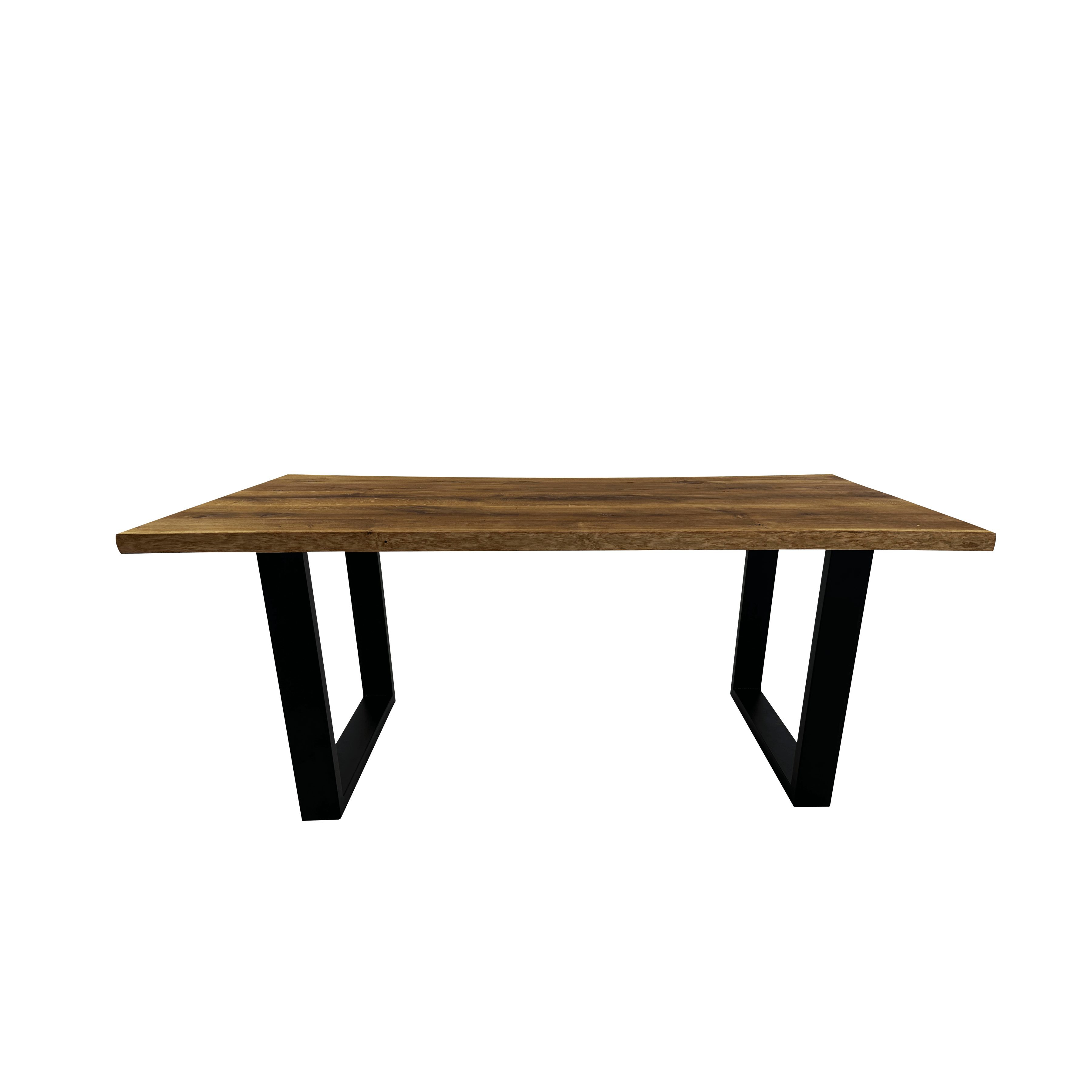 Masera Eichentisch Baumkante, verschiedenen geölt Baumkantentisch Größen) (in Tischgestell U-förmiges (mit Living aus Metall), Eichenholz natürlicher