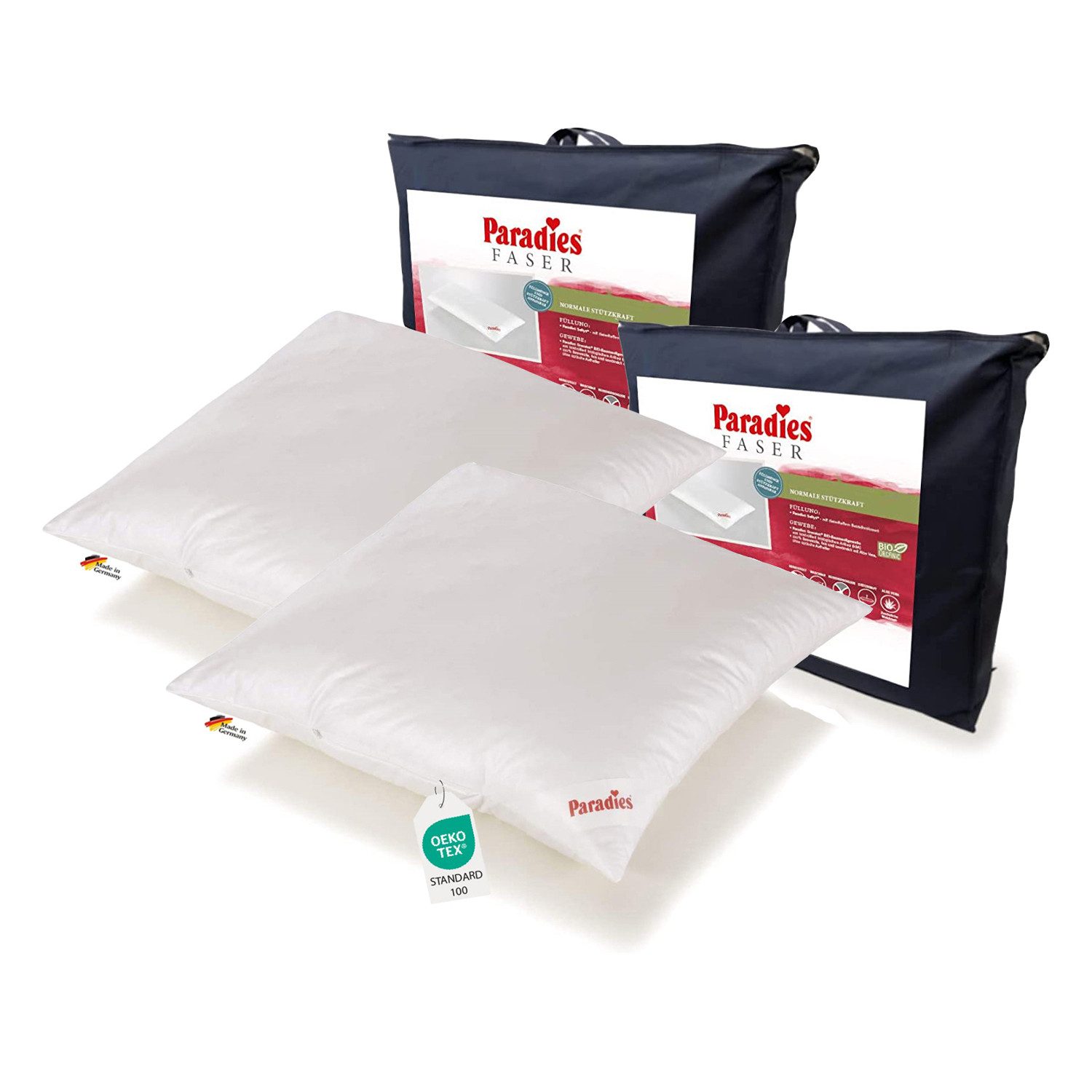 Paradies Kunstfaserkopfkissen 2 Stück Paradies Softy extra Подушки Подушки Faserkissen 80x80, Füllung: Paradies Fill Fasertechnologie für dauerhaft bauschiges Volumen, 100% Polyester, Bezug: 100% Baumwolle, veredelt mit Aloe Vera, Bauchschläfer, Rückenschläfer, Seitenschläfer, Klimaneutrale Herstellung