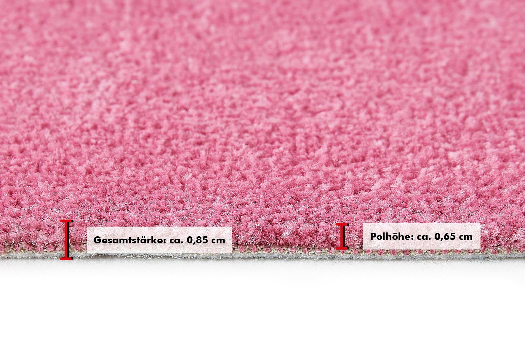 Uni 8,5 rechteckig, & Kräuselvelours strapazierfähig Höhe: Teppichboden pflegeleicht Coupon mm, 400 Farben, Andiamo, cm, Breite Ines, pink
