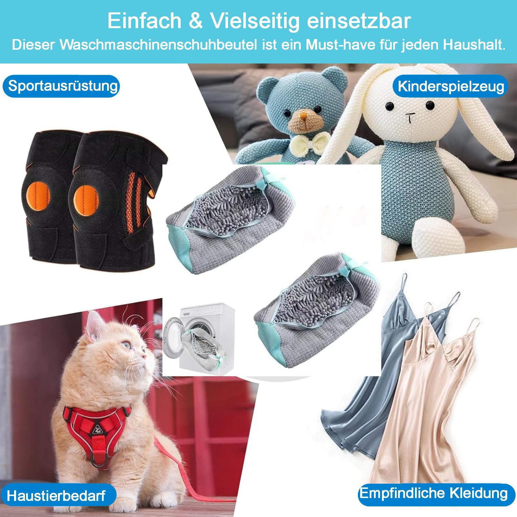 Mutig Wäschesack 2 Stück Schuhwaschbeutel Waschmaschine, Wiederverwendbar (mit Reißverschluss, Plüsch Wäschesack, 360° Reinigungsflusen), Schutz für Schuhe, Sne – Bild 5 von 5