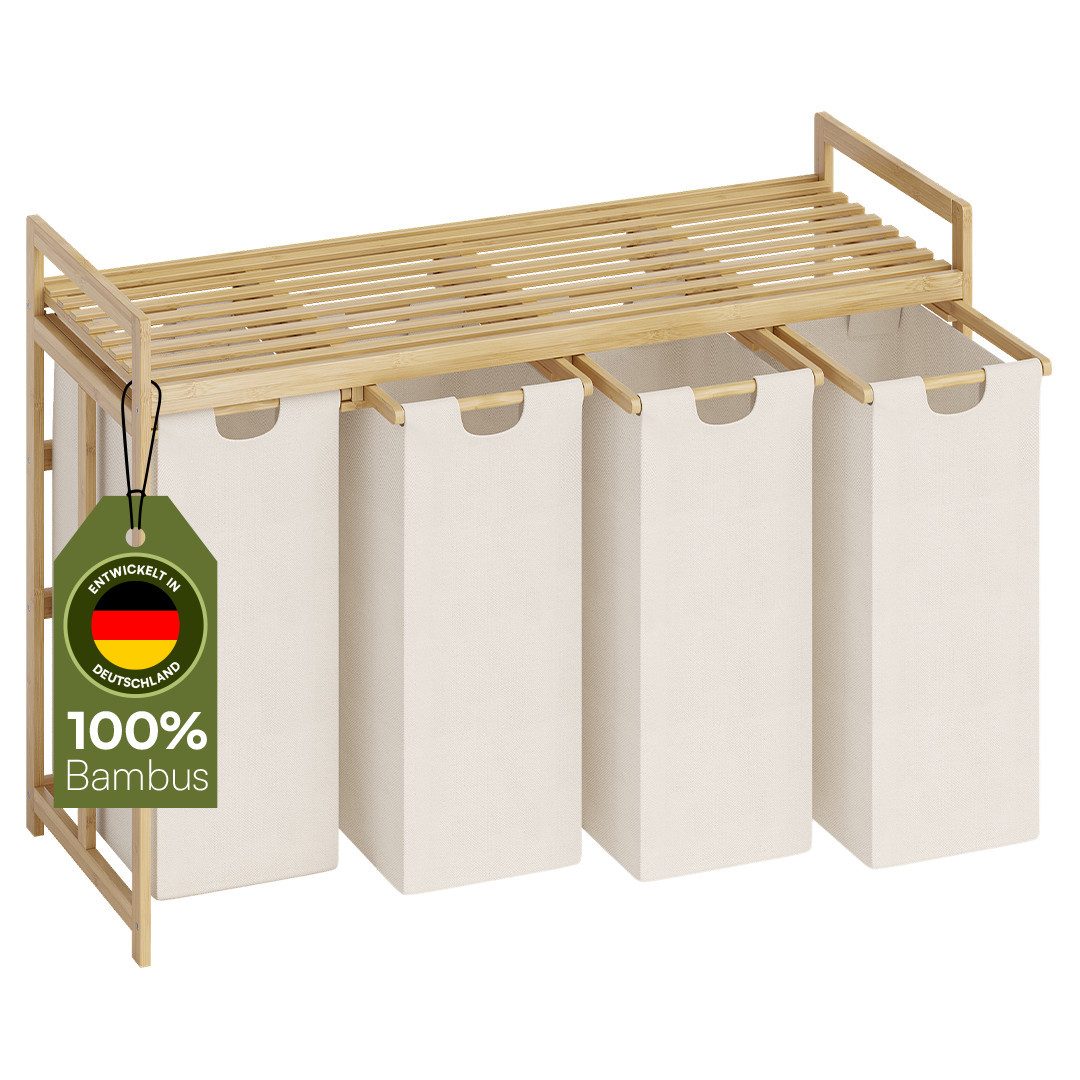 Bellamio Wäschekorb Newa aus Bambus (4 Fächer mit 1 Ablage, Beige 200 L), a günstig online kaufen