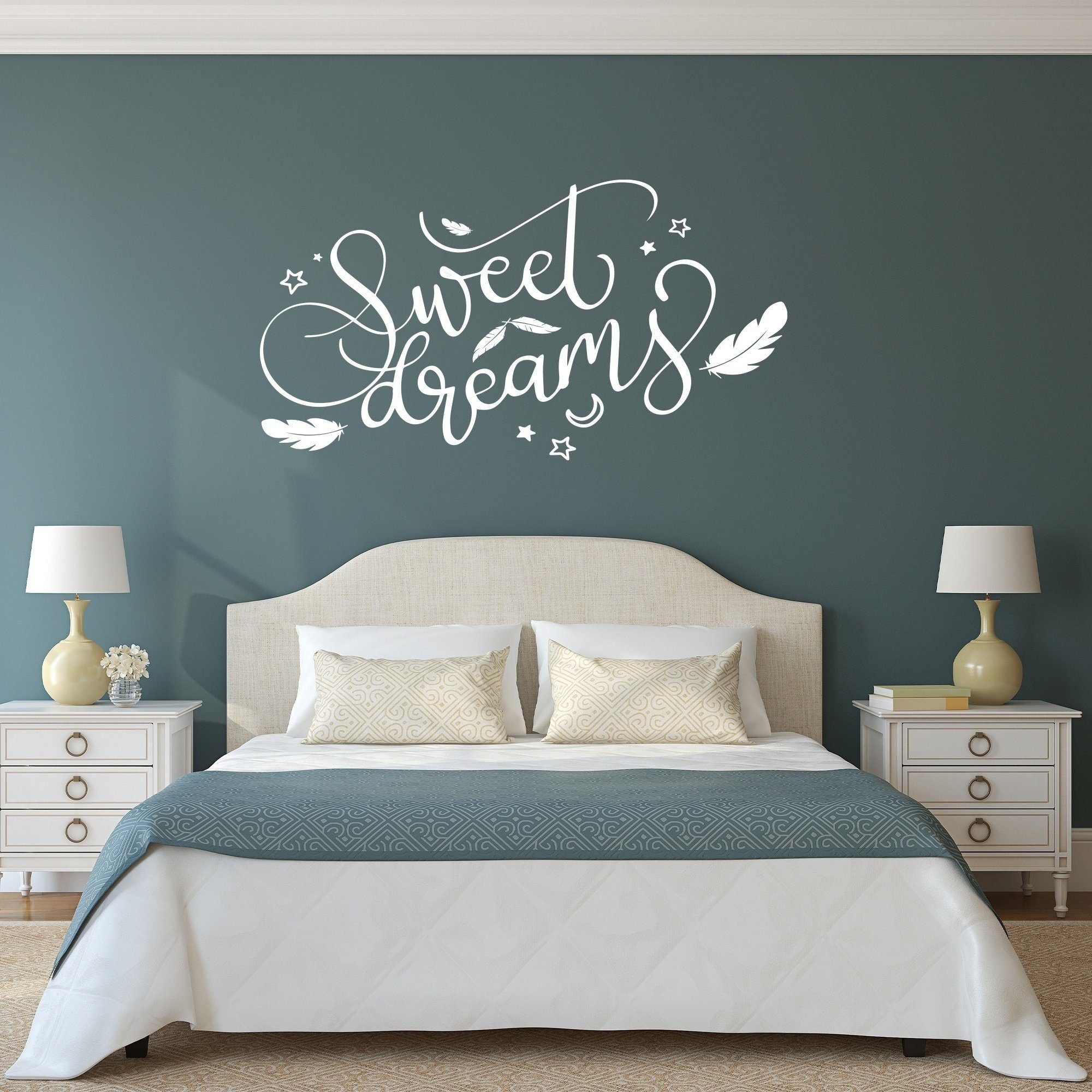 GRAVURZEILE Wandtattoo - Sweet Dreams Design - Wandtattoo für Schlafzimmer  Wohnzimmer - Größe ca. 140 x 70 cm - Selbstklebend - Konturschnitt ohne  Transparente oder weiße Ränder – Wanddeko