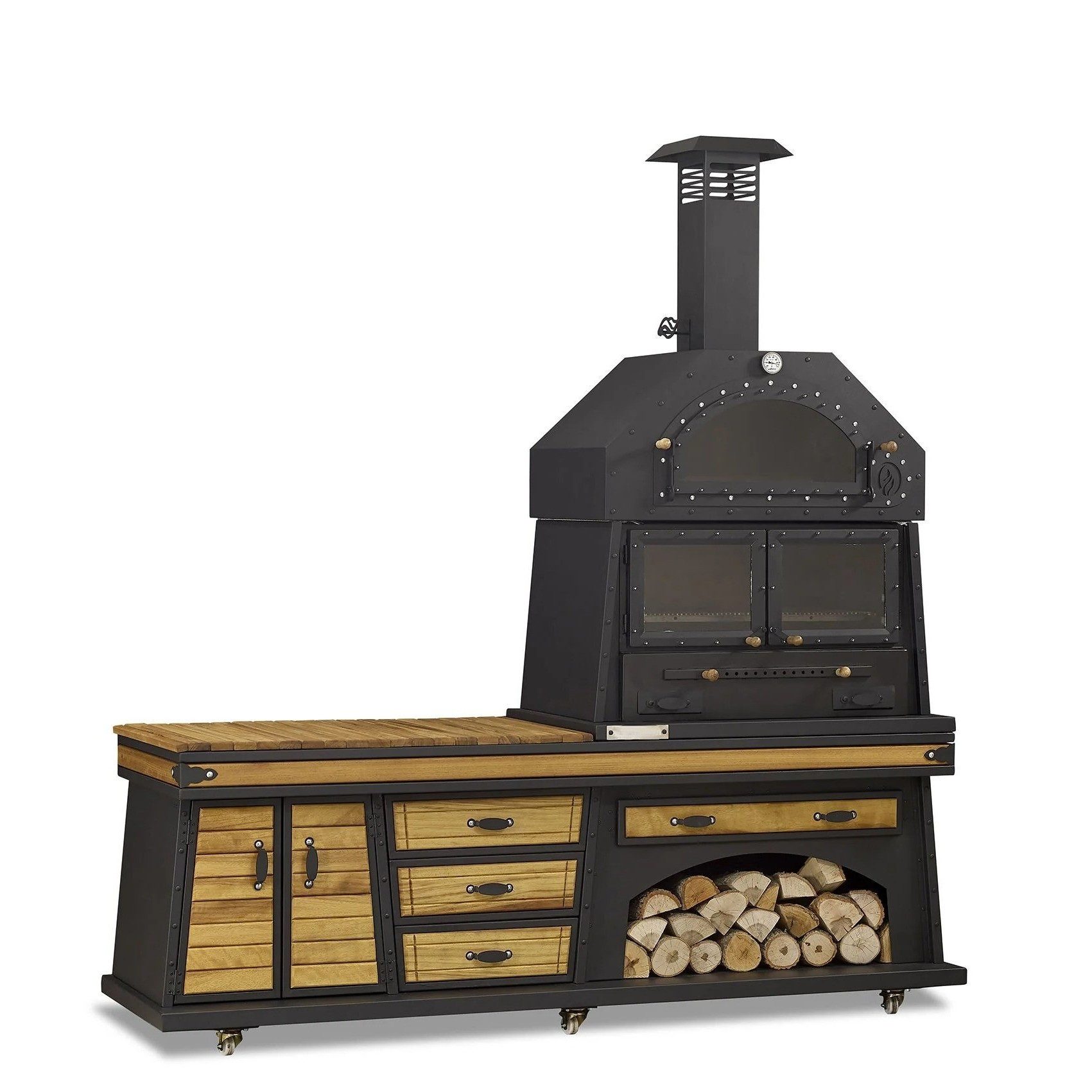 Xlmoebel Outdoor-Küche XLMOEBEL Außenküche aus Holz und Edelstahl in Schwarz, Made in Europa