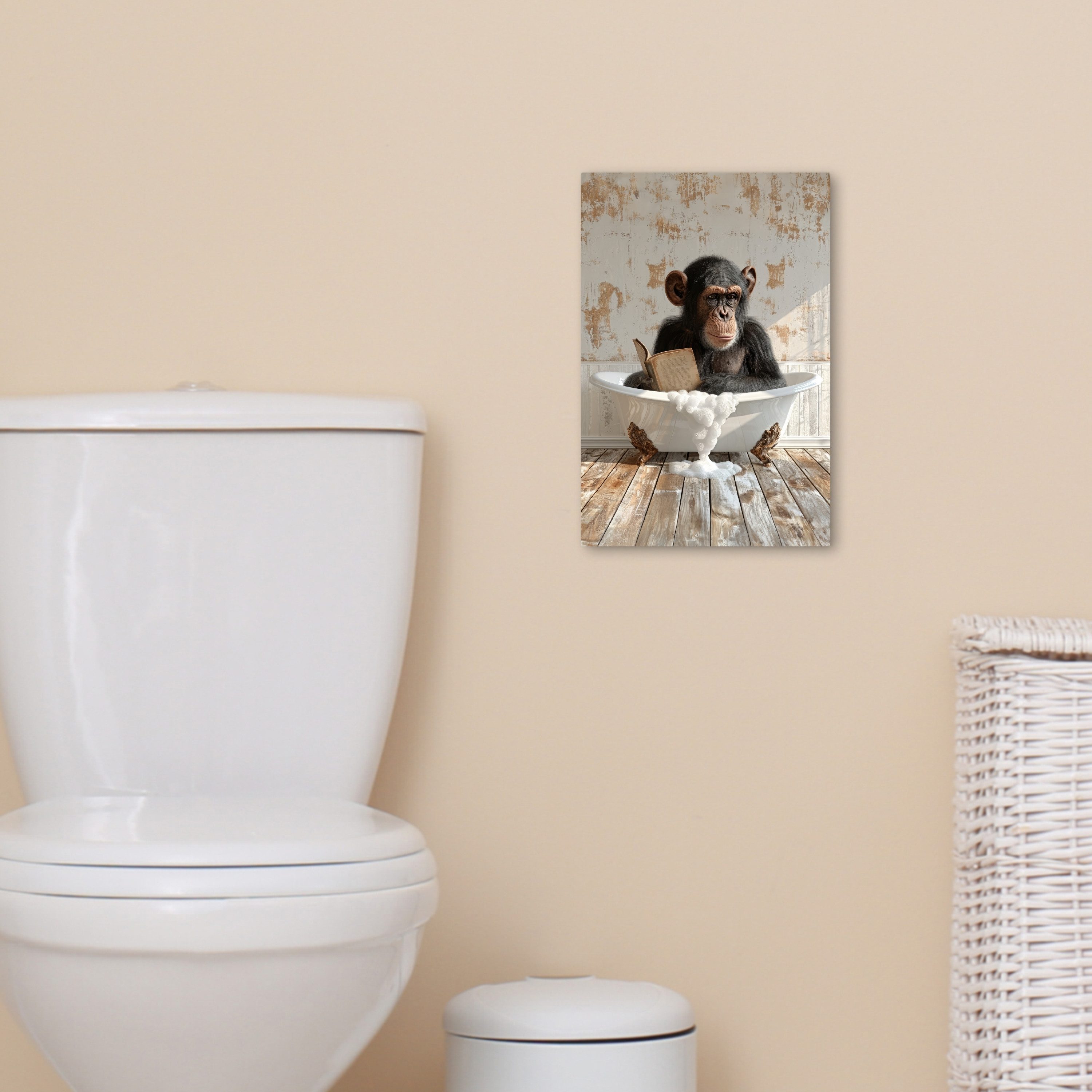 OneMillionCanvasses® Leinwandbild Vintage - Affe - Badewanne - Schaumstoff - Tier, Fotodruck (1 St), Badezimmer Deko, Bilder WC, Toilette Wanddeko 20x30 cm – Bild 5 von 5