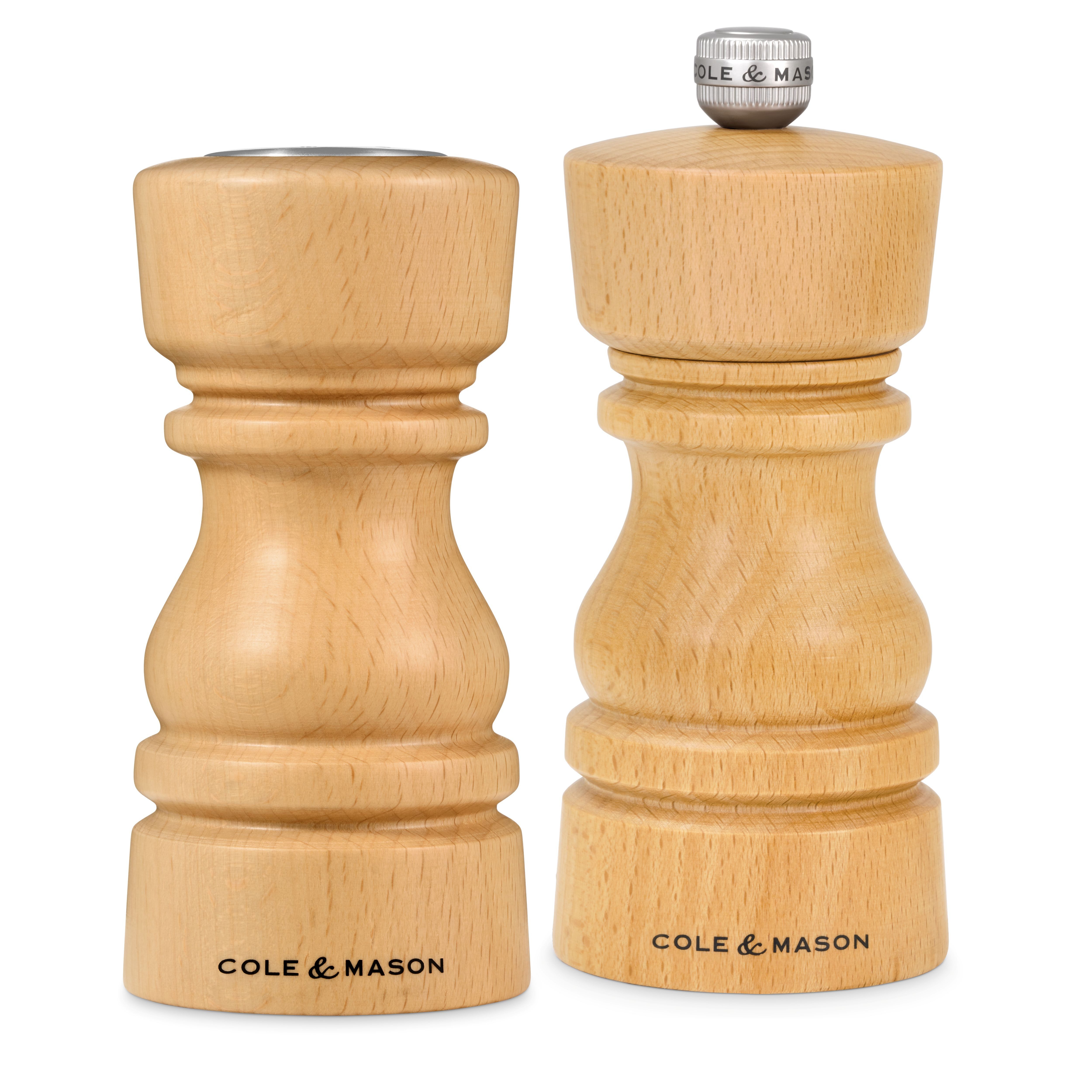 Cole & Mason Salz-/Pfeffermühle und Streuer, aus Buchenholz, 13 cm, Keramikmahlwerk