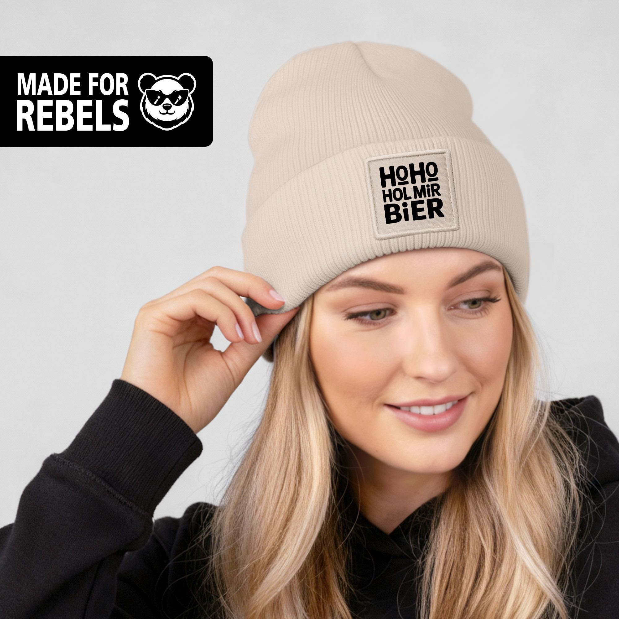 MoonWorks Strickmütze Damen Beanie Strickmütze Spruch Weihnachtsmann Santa Ho Ho Hol mir