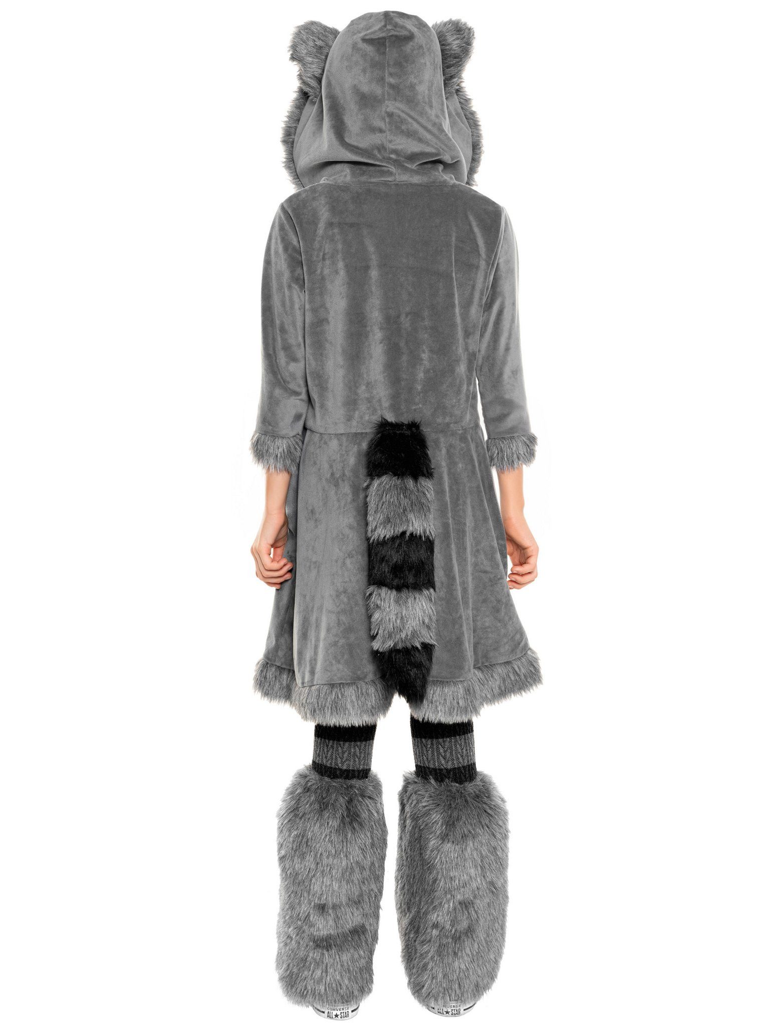 Maskworld Kostüm Waschbär Tier Kinderkostüm - Karneval Halloween, Freches Waschbärkleid mit flauschiger Kapuze für Mädchen