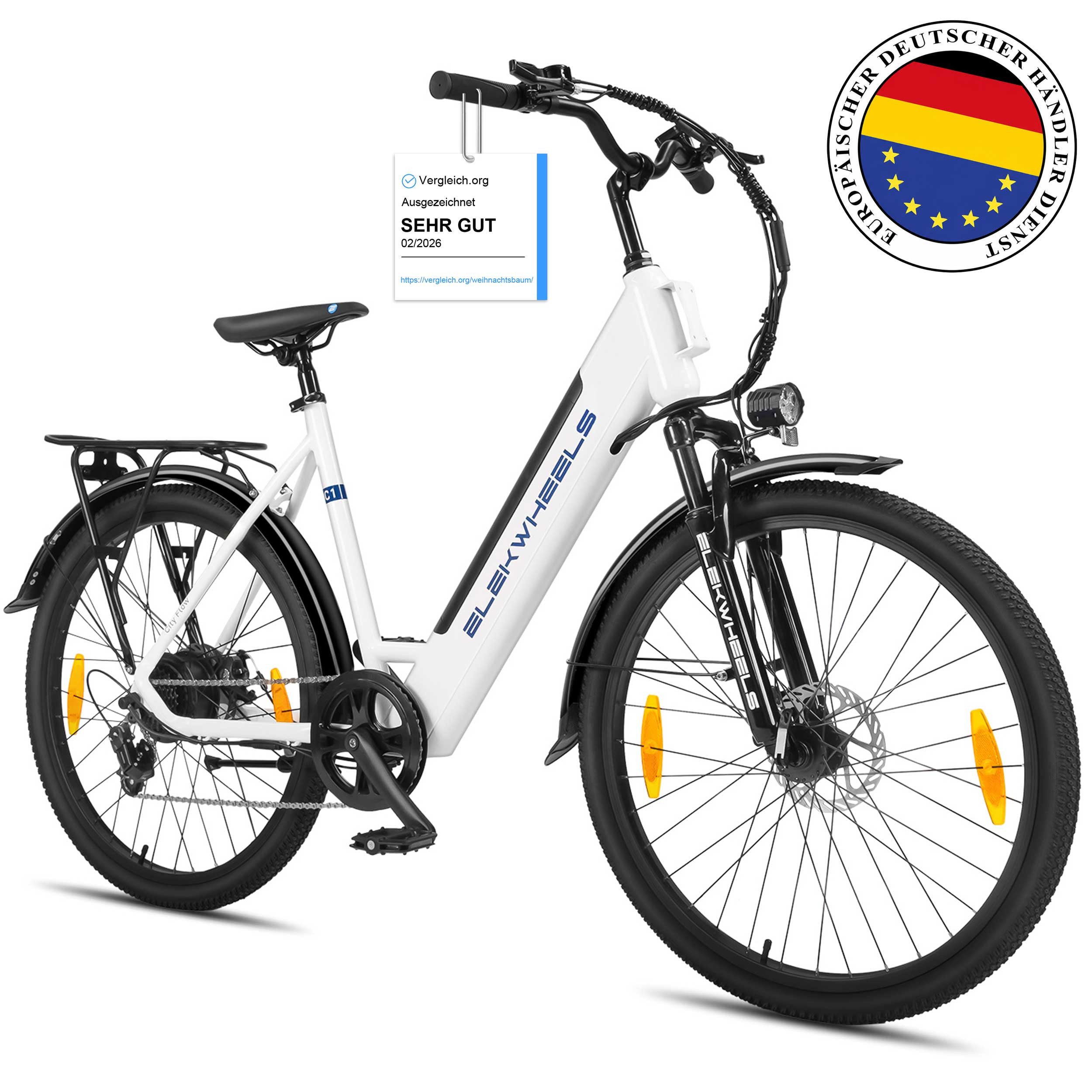 Vankel E-Bike Elektrofahrrad Damen Herren 26 Zoll 360 Wh Akku mit tiefem Einstieg, Kettenschaltung, Heckmotor, 360 Wh, 250 W Heckmotor mit 45 Nm, 7 Gänge, Federgabel und App-Anbindung