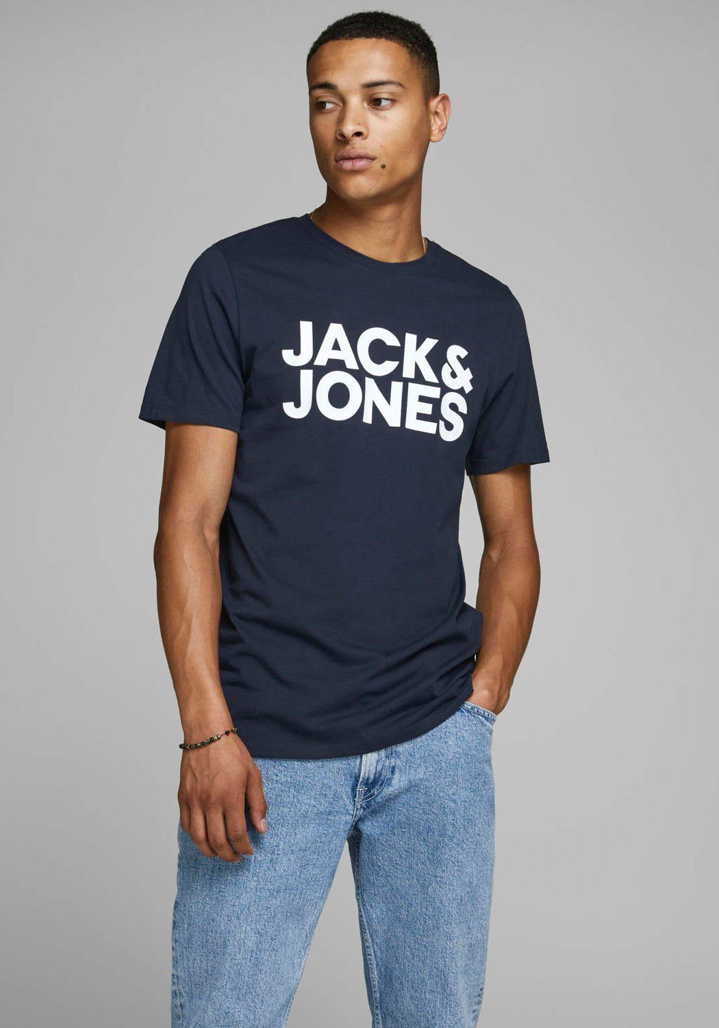 TEE T-Shirt CORP navy mit LOGO Jones & Logoprint Jack