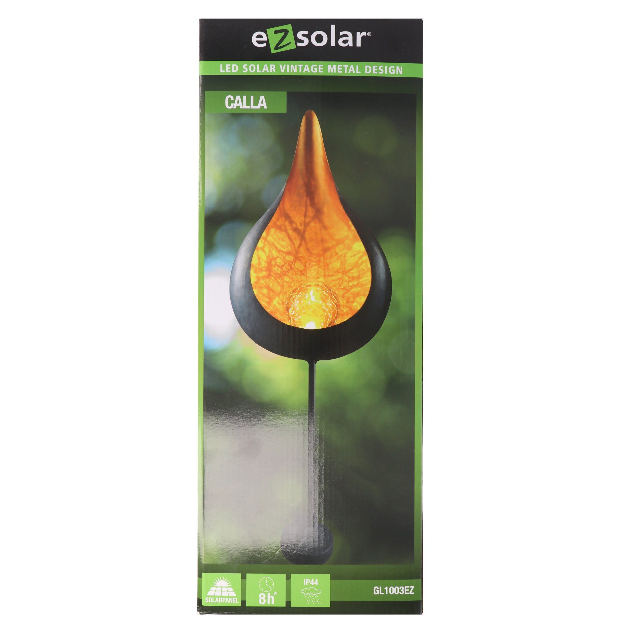 EZ SOLAR LED Taschenlampe Solar LED Gartenleuchte Vintage CALLA mit orangenem LED Licht