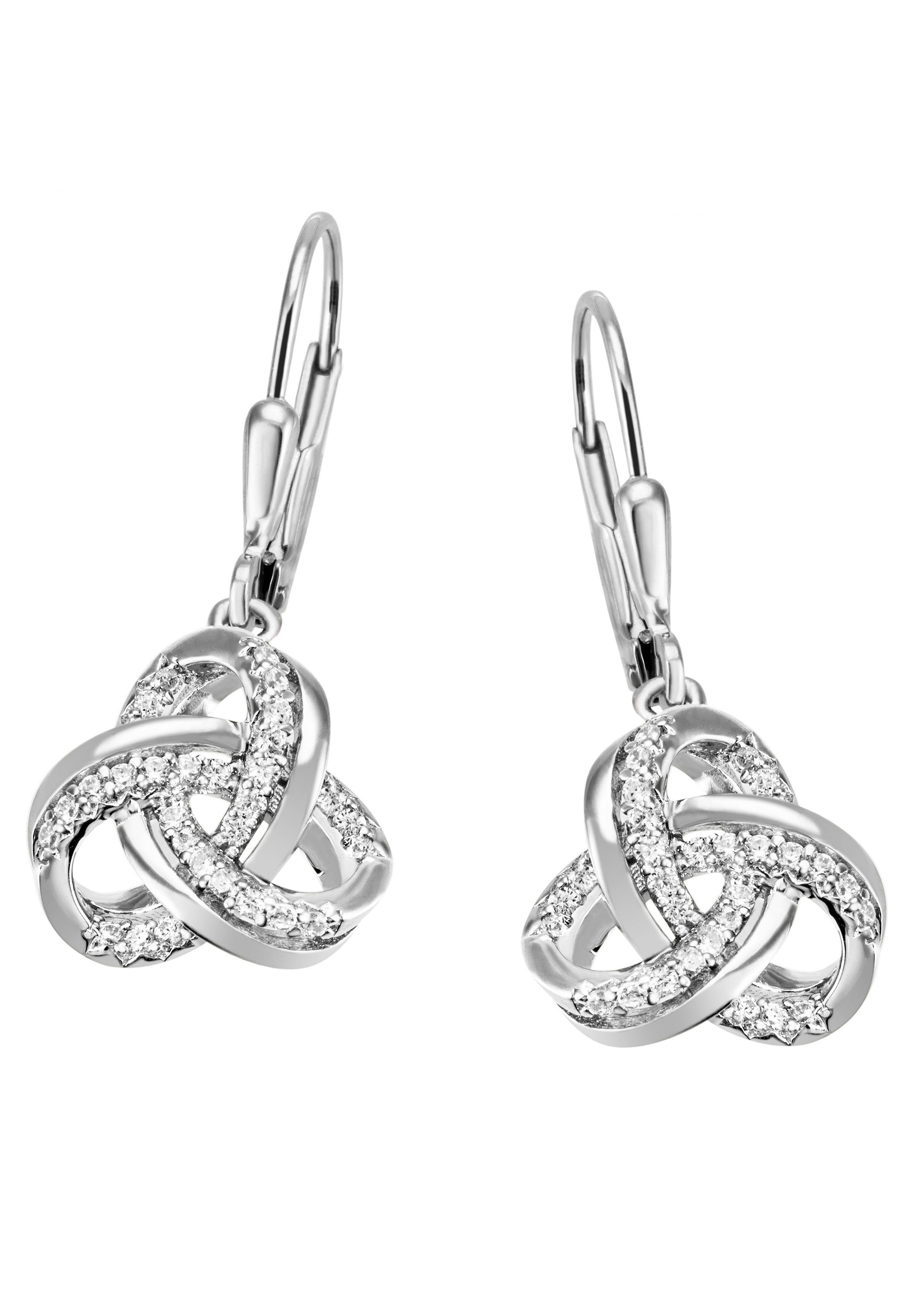 Firetti Paar Ohrhänger Schmuck Geschenk Silber 925 Ohrschmuck Patentbrisur Knoten Glitzer, mit Zirkonia (synth)