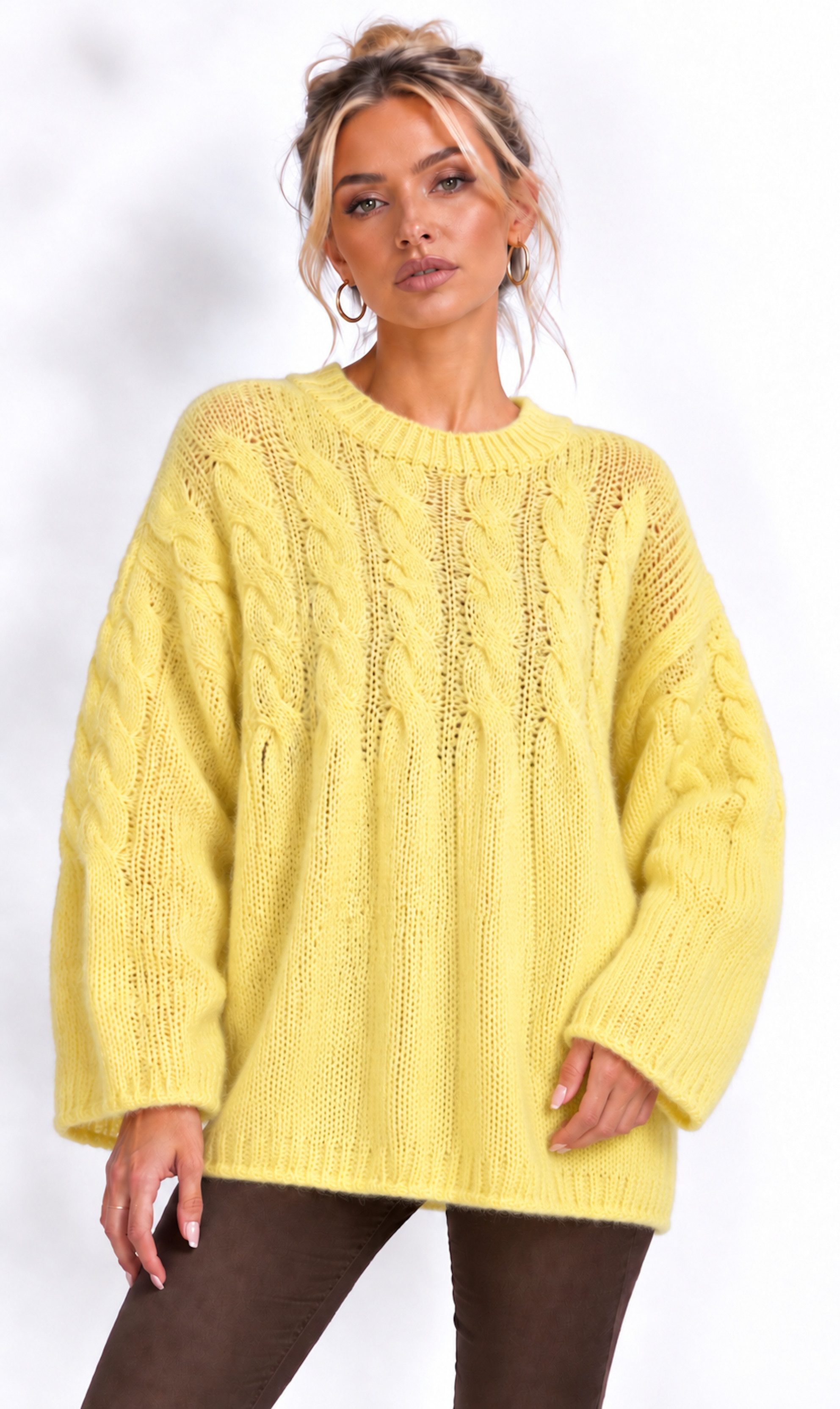 Worldclassca Strickpullover Worldclassca Damen Oversize Strickpullover Zopfmuster Weich & Locker