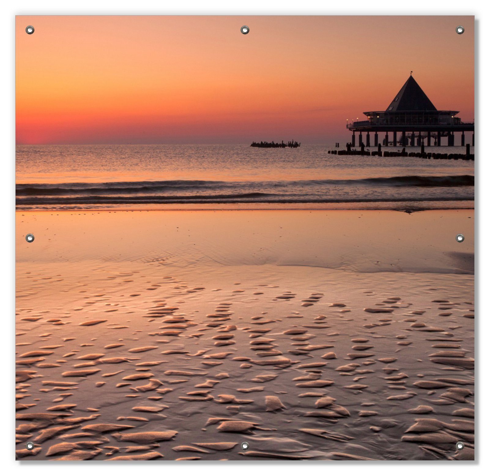 Sonnenschutz Strand am Abend - Seebrücke am Ostseebad Heringsdorf, Wallario, blickdicht, mit Saugnäpfen, wiederablösbar und wiederverwendbar