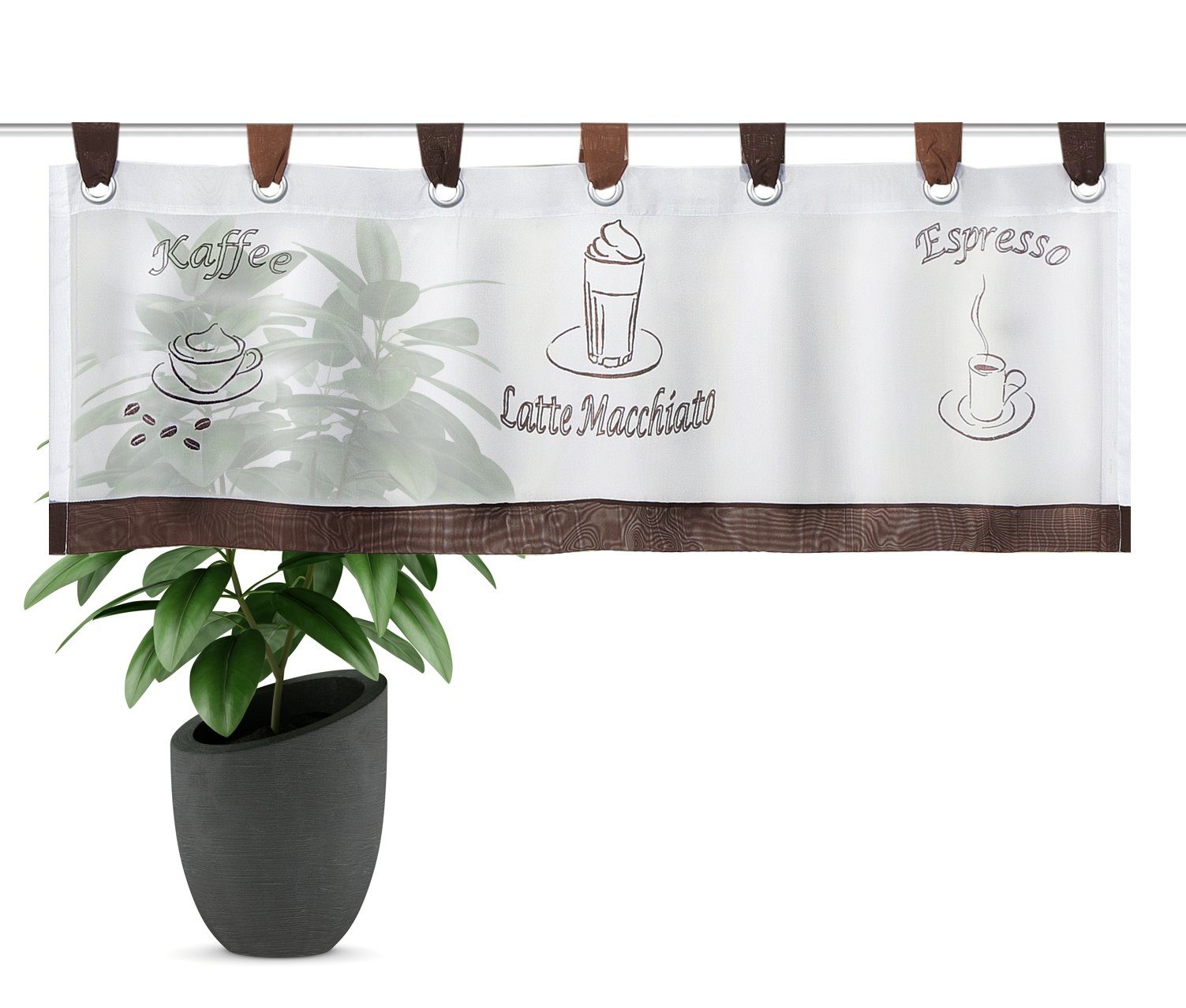 Vorhang CAFÈHAUS 23417 aus Voile bestickt, Farbe braun, Metallösen +  Schlaufen, HOME WOHNIDEEN, (1 St), Polyester
