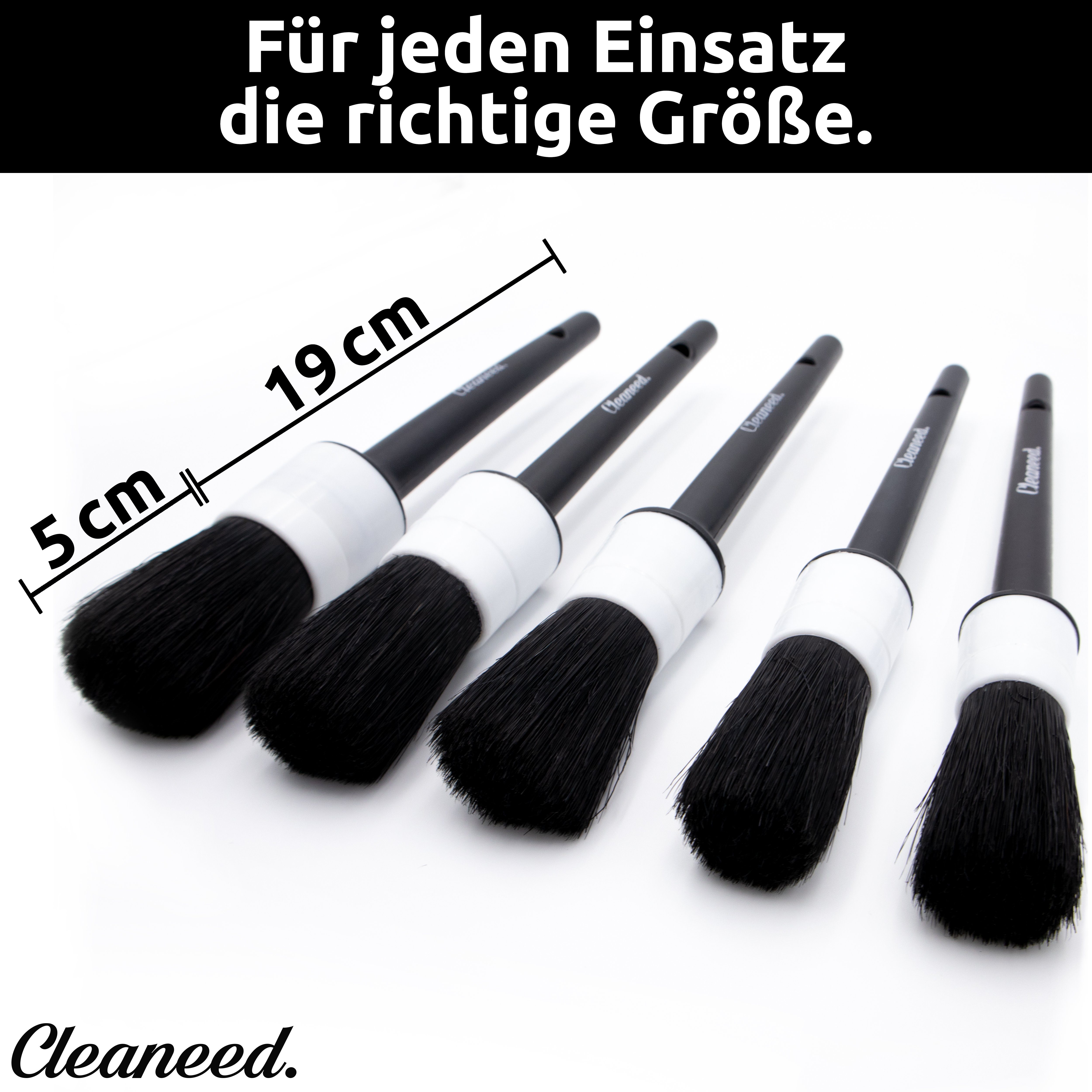 Cleaneed Autowaschbürste Detailing Pinsel Set - Schonende & einfache Reinigung, Auto, Felgen, Alufelgen, Innenraum, Motorrad, Felgenbürste, (5-tlg), Universal einsetzbar und Oberflächenschonend