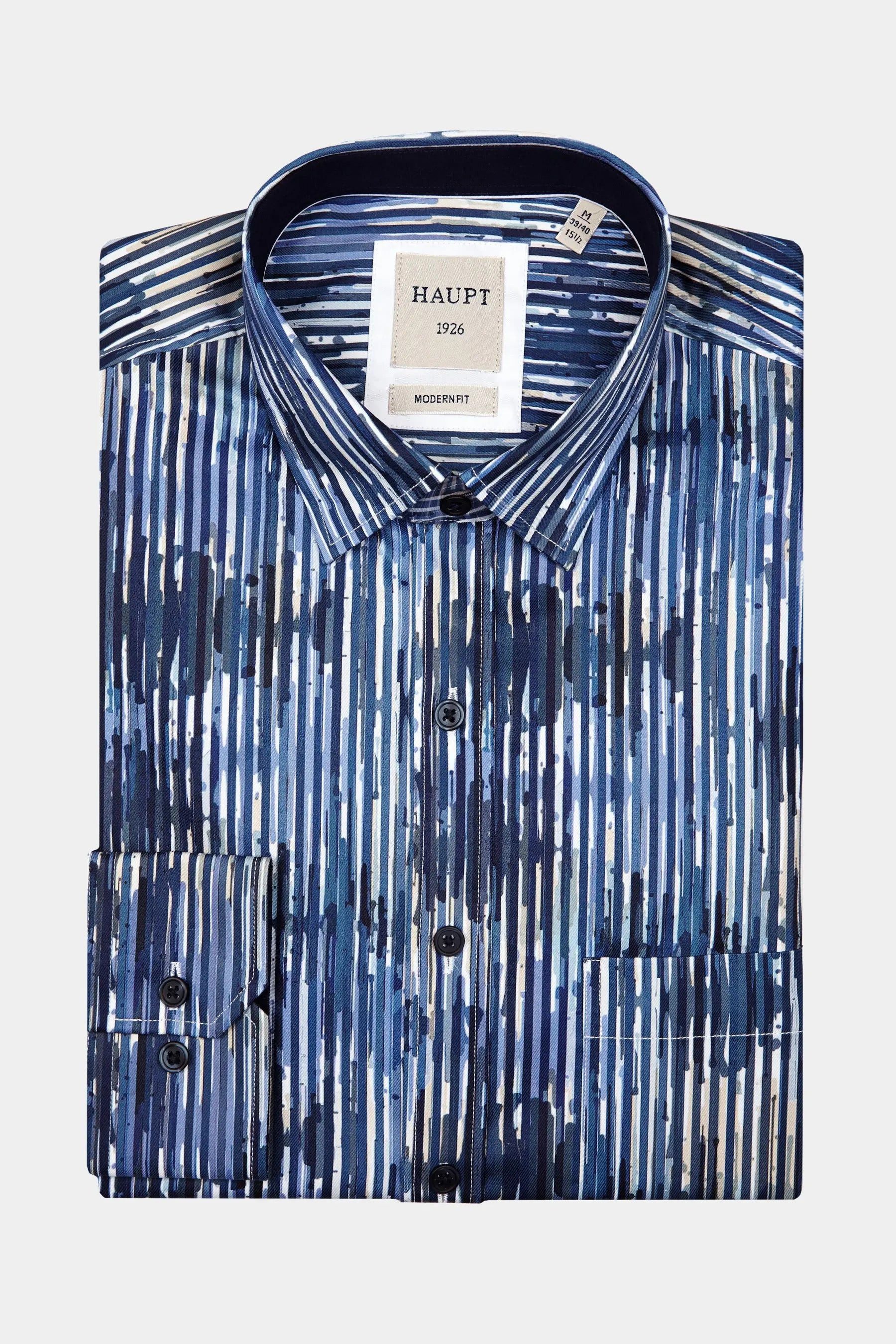 Haupt Langarmhemd Haupt Popelin Modern Fit Langarm Herrenhemd mit gestreiftem Motiv in