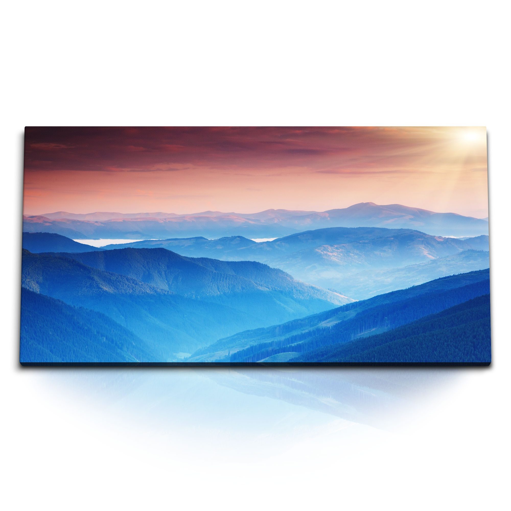 Leinwandbild Kunstdruck Bilder 120x60cm Blaue Berge Sonnenuntergang Natur Gebirge