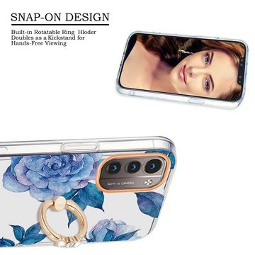 Wigento Handyhülle Für Nokia G21 / G11 Silikon Case TPU mit Ring Flower Motiv 3 Schutz Hülle Cover