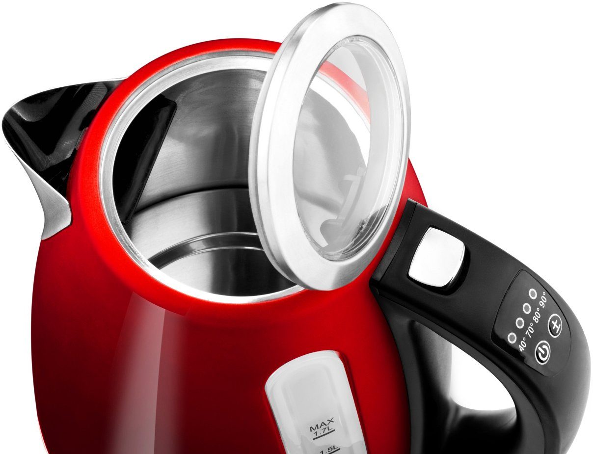 eta Wasserkocher ELA digi ETA959890010, 1,7 l, 2100 W, rot, Transparenter Deckel, Edelstahlausführung – Bild 2 von 5