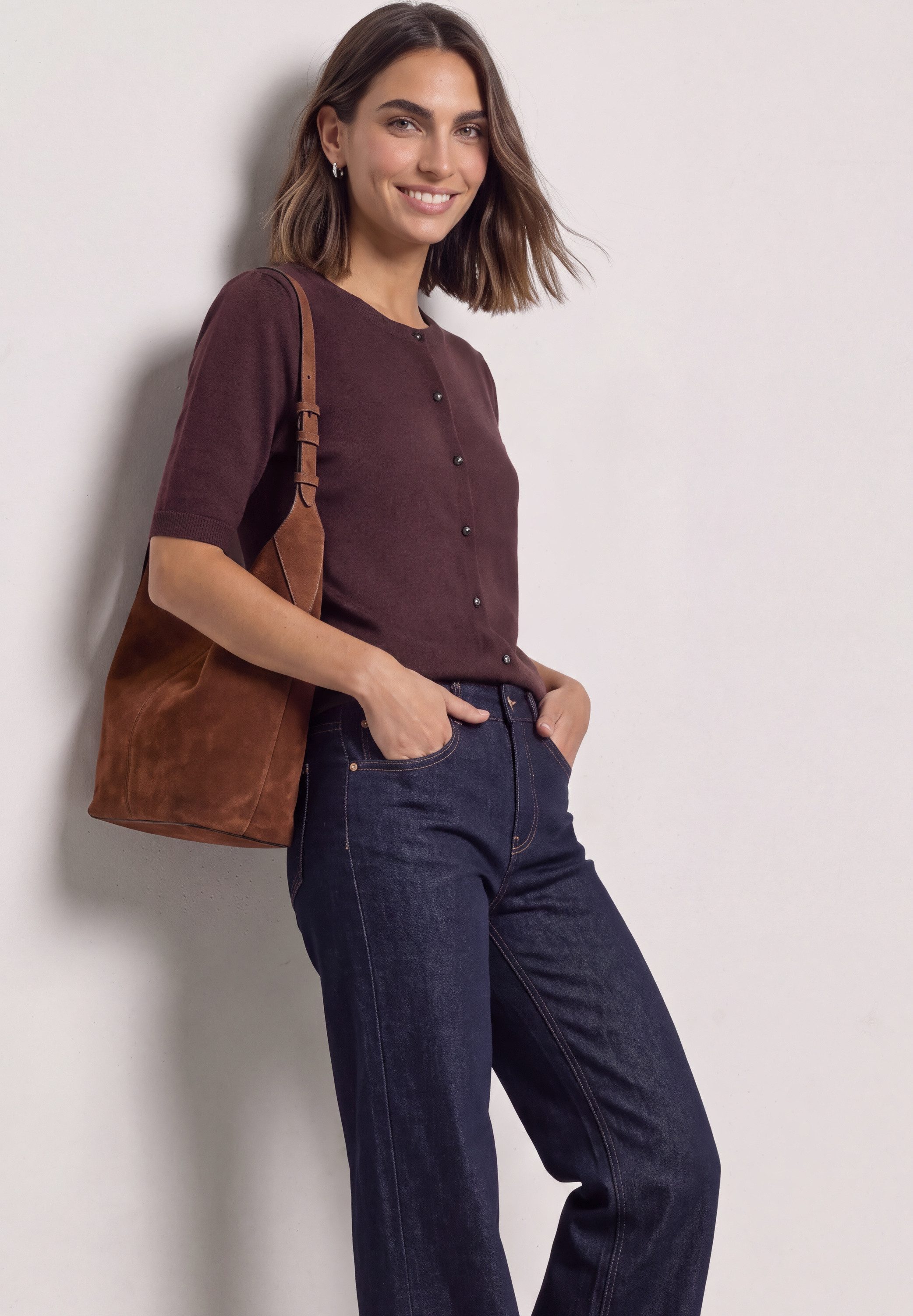 STREET ONE Cardigan Kurzarm Cardigan mit Rundhals und Knöpfen