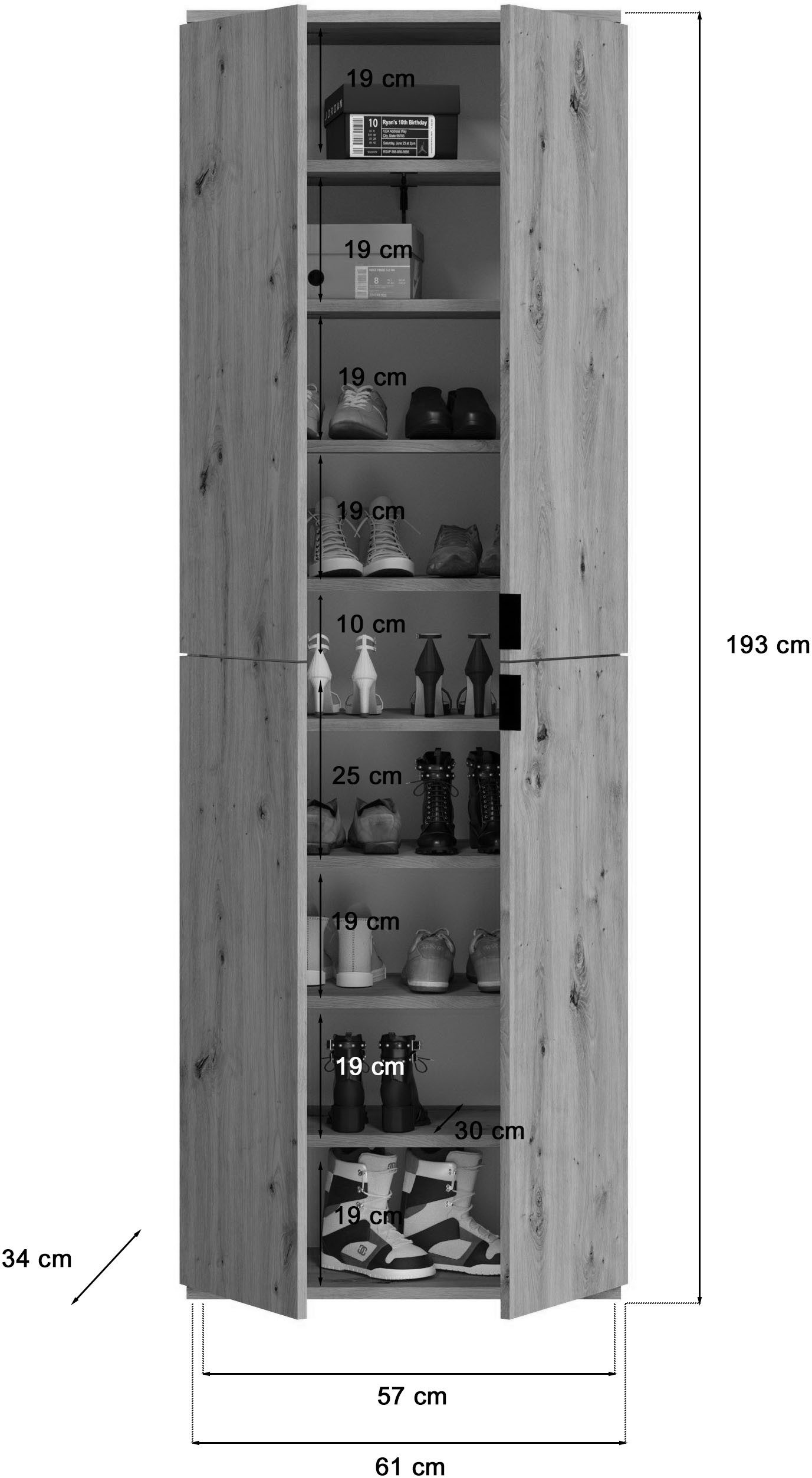 Home affaire Garderoben-Set Trondheim, Breite 244 cm, best. aus 4 Schränken, 16 Türen, 36 Fächer, (Set, 4-St), inkl. ausziehbarer Kleiderstange, Garderobenschrank, Kleiderschrank