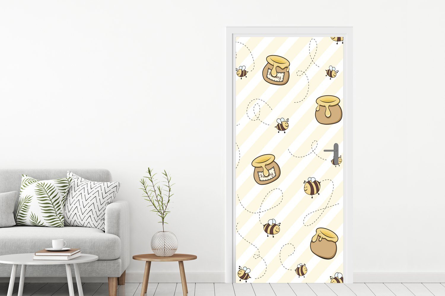 Tür, Matt, von Bienen MuchoWow bedruckt, 75x205 cm St), für Illustration und Fototapete Honigtöpfen, Türtapete Eine Türaufkleber, (1