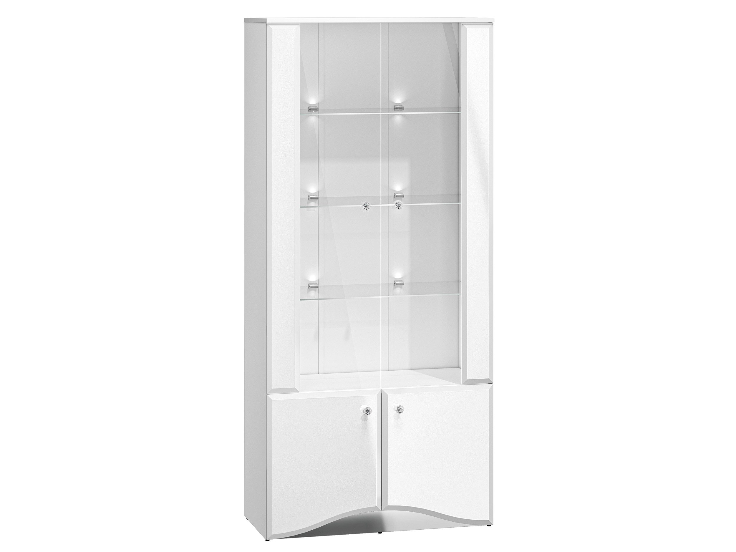 Feldmann-Wohnen Vitrine Glamour (2 Glastüren, 2 Holztüren, 3 Glaseinlegeböden, 1-St., moderne Hochglanzoptik, Glasgriffe) 87x41x191cm weiß / weiß weiß Hochglanz 4-türig