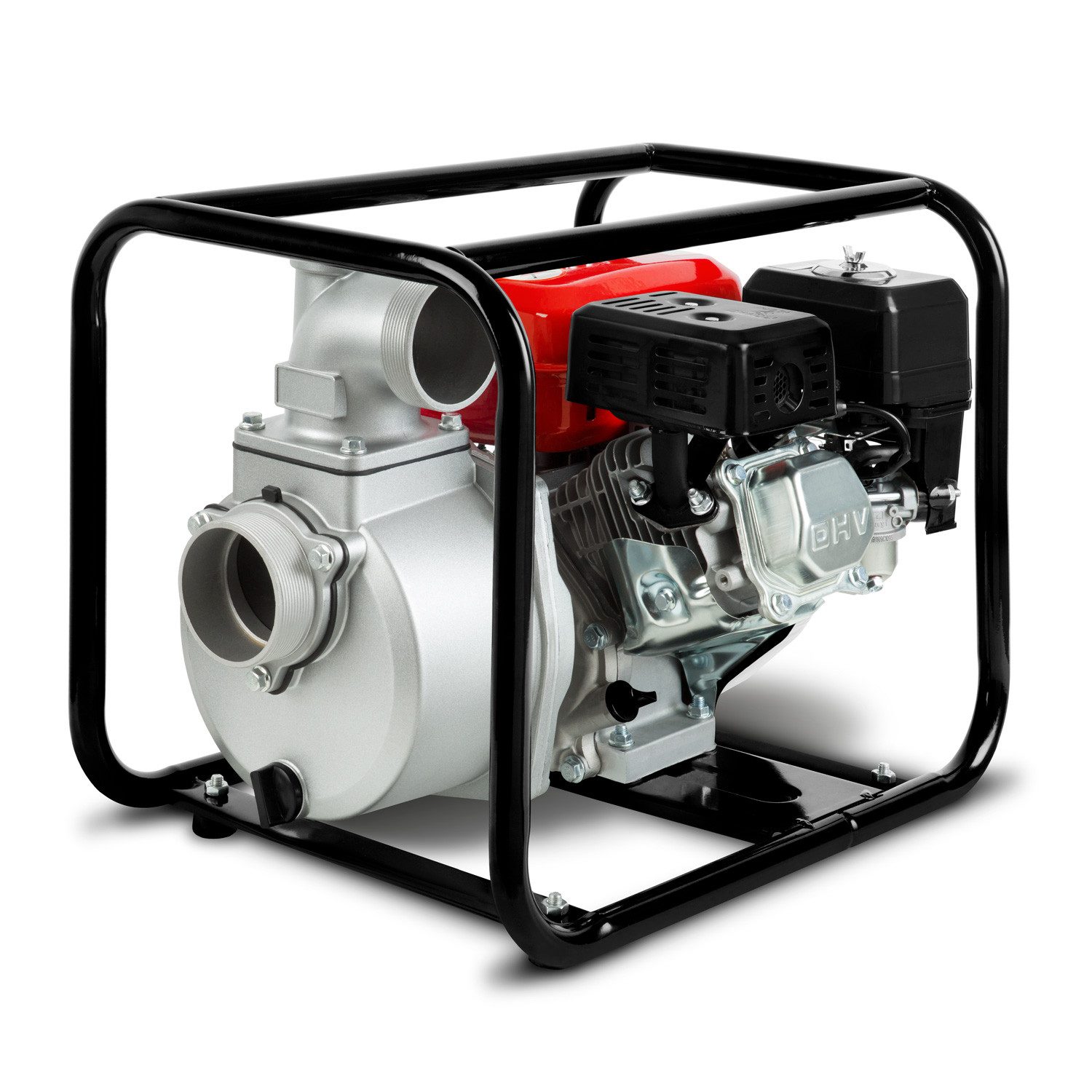 EBERTH Wasserpumpe 6,5PS mit 60.000l/h und 30m Förderhöhe, 3 Zoll Anschluss (mit 4-Takt-Motor und 7m Ansaughöhe), Benzin Pumpe, Seilzugstart, Metallfuß, Tragegriff