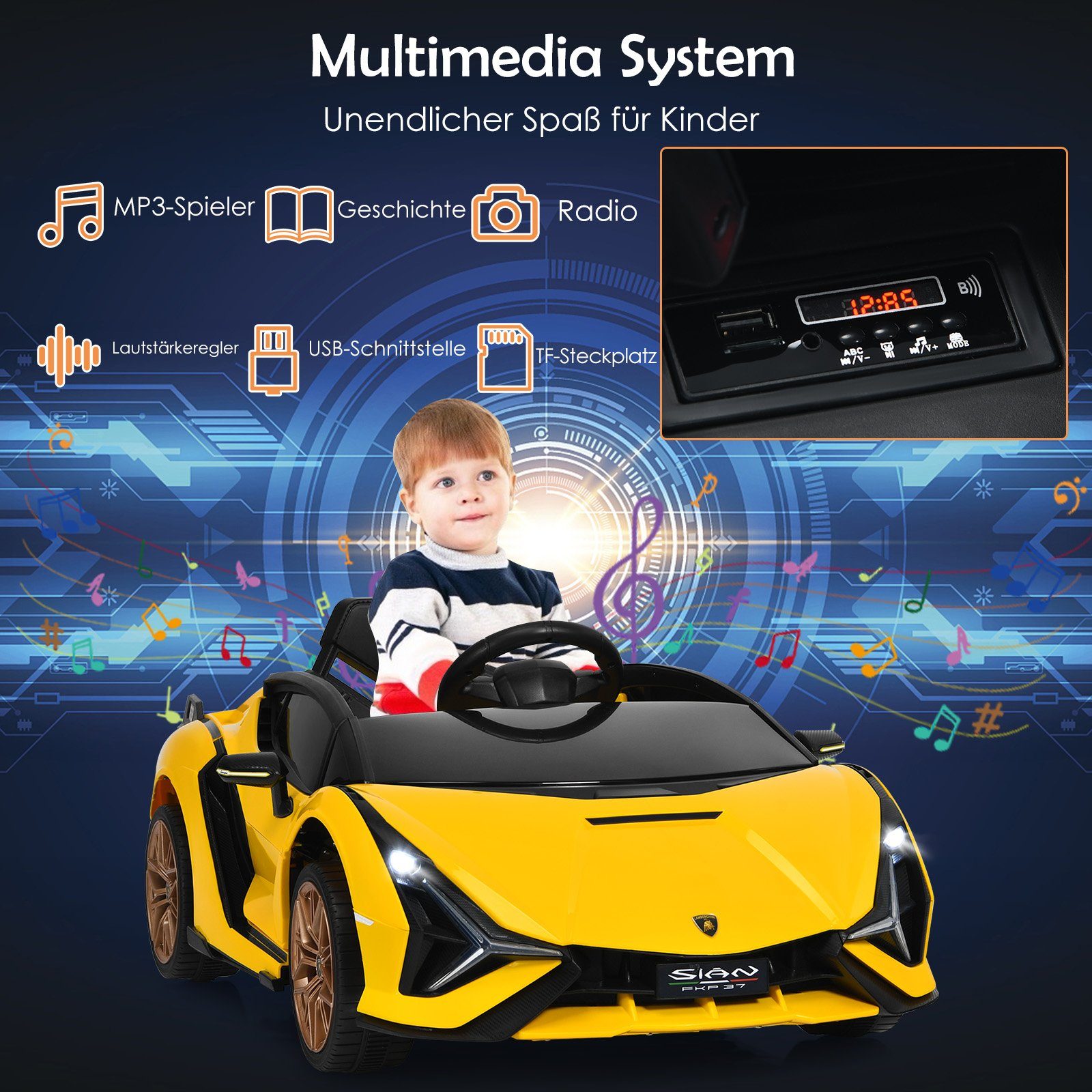 COSTWAY Elektro-Kinderauto 12V Lamborghini, 3-5km/h