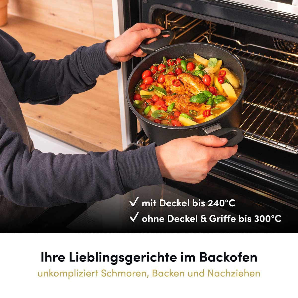 Hoffmann Germany Topf-Set STONIQ Kochtopf PFAS-frei Ø 20 & 24 cm mit Deckel – Made in Germany, Aluguss (Set, 4-tlg., 2x Kochtopf (20 + 24 cm) + 2x Glasdeckel), Aluguss, Schmortopf, backofenfest bis 300°C, Induktion