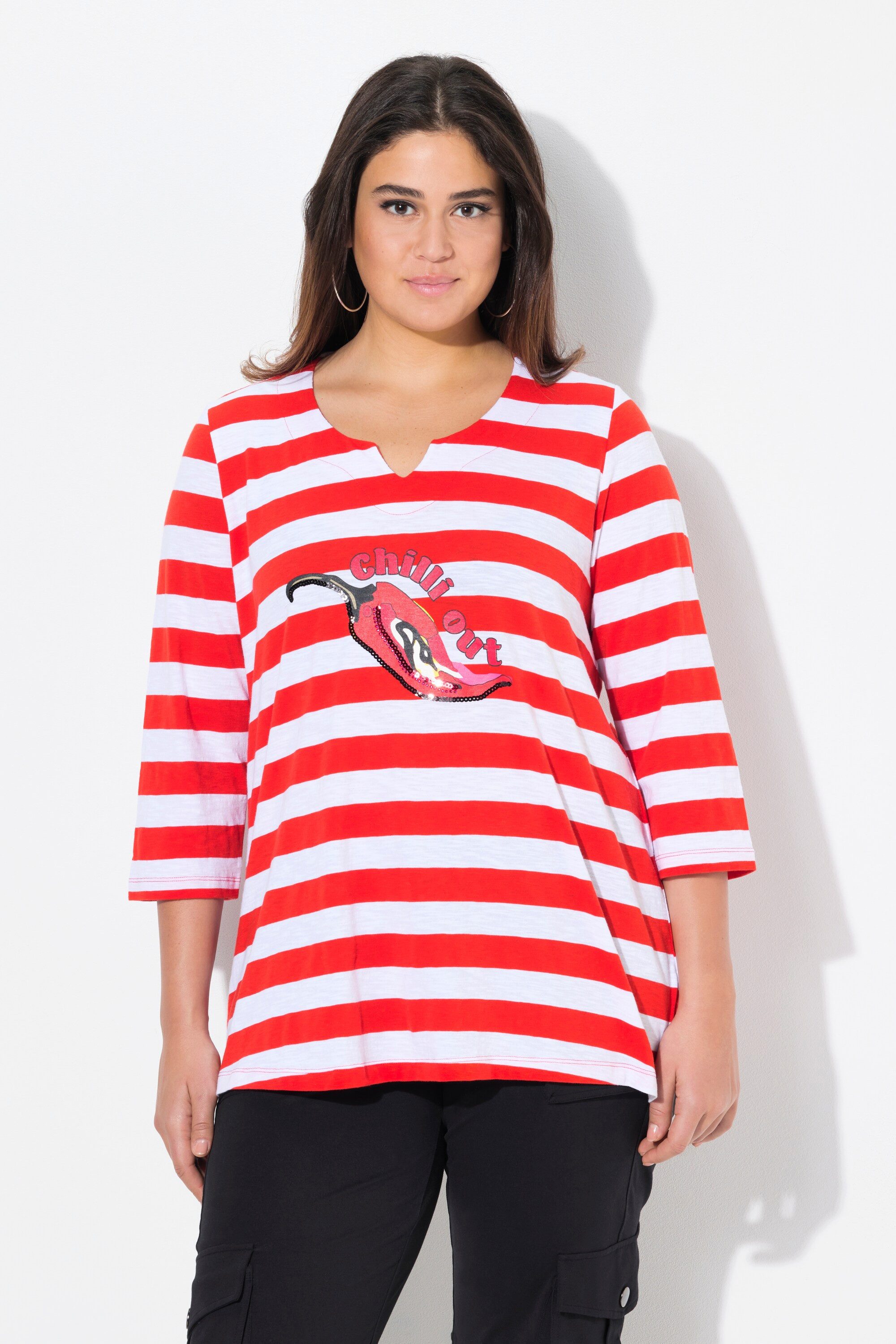 Ulla Popken T-Shirt Shirt Ringel verzierte günstig online kaufen