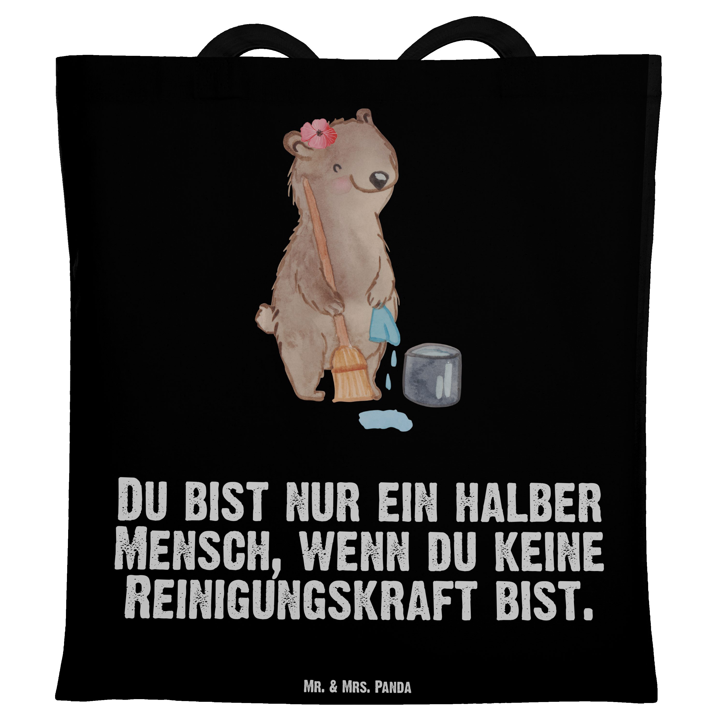 & - Mrs. Reinigungskraft Geschenk, (1-tlg) Abs Firma, Panda Herz Schwarz Tragetasche Jutebeutel, mit - Mr.