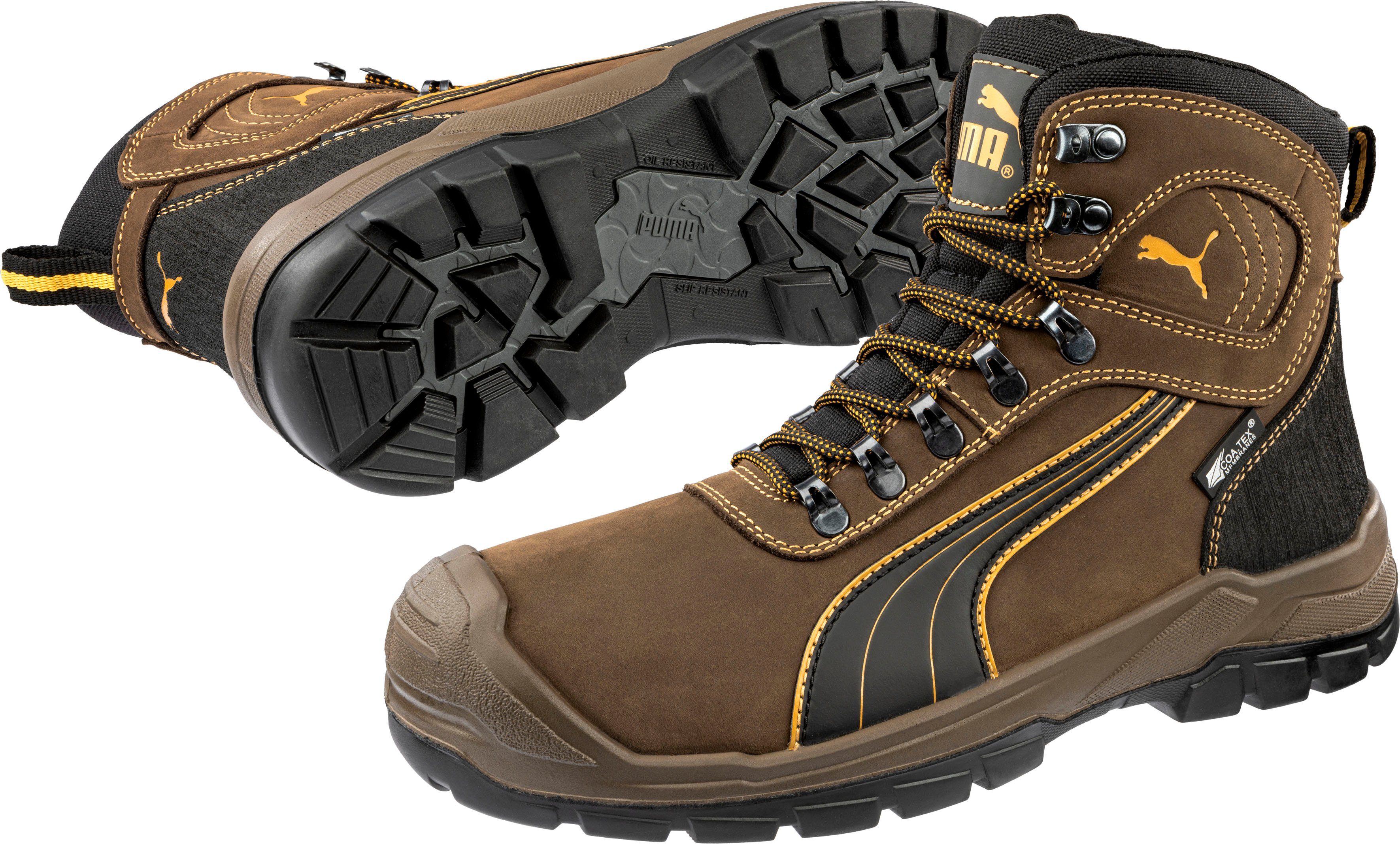 PUMA Safety SIERRA NEVADA ST CTX MID O2 WR CI HI HRO SRC Berufsschuh braun,  in Größe 38 - 48 erhältlich, Widerstandsfähig gegen Kontaktwärme