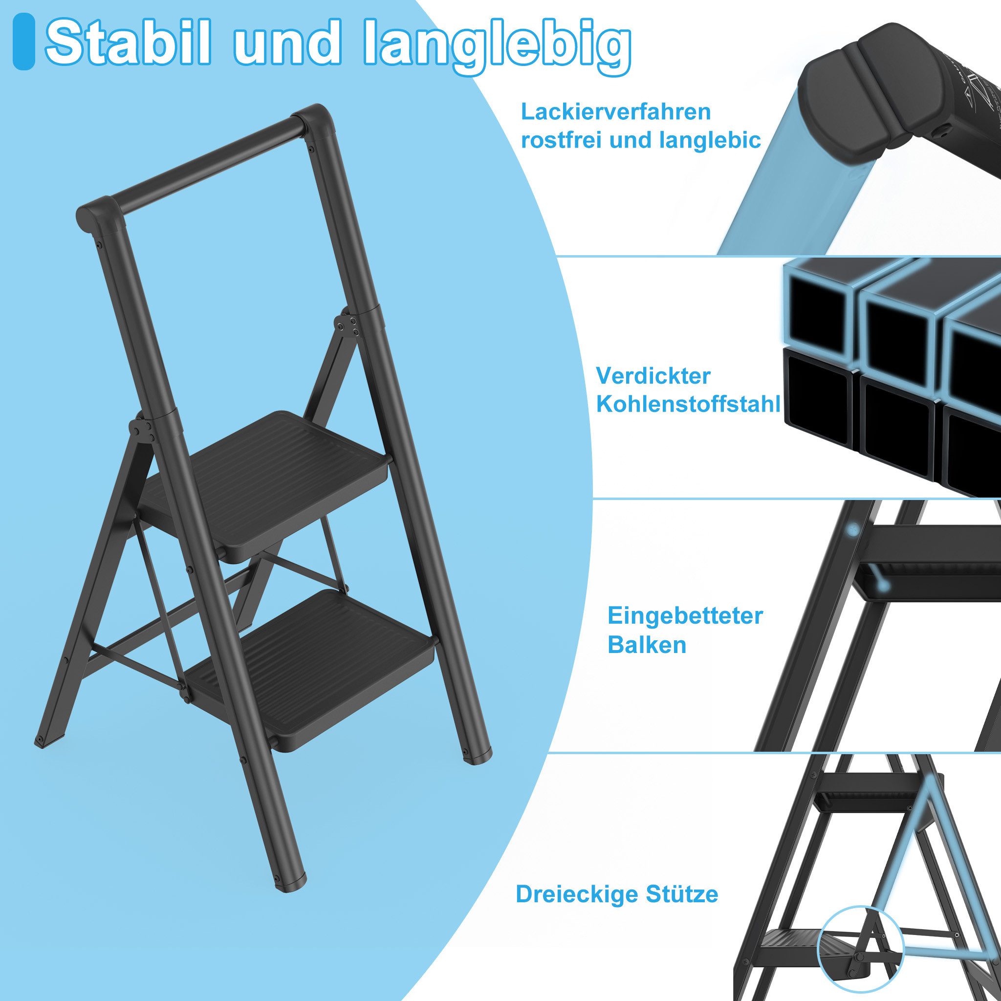 FIVMEN Trittleiter Klappleiter mit Handlauf Haushaltsleiter Multifunktionale – Bild 3 von 5