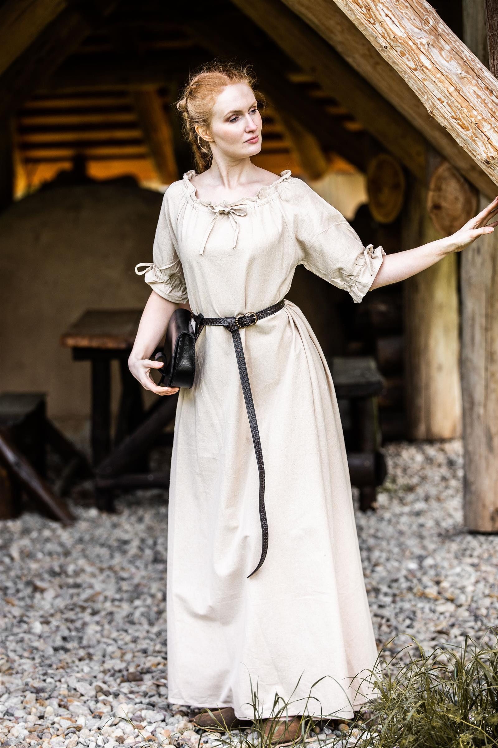 Leonardo Carbone Burgfräulein-Kostüm Bodenlanges Kleid "Melisande" mit Tunnelzug, Rüschenärmel, weiche Baumwolle