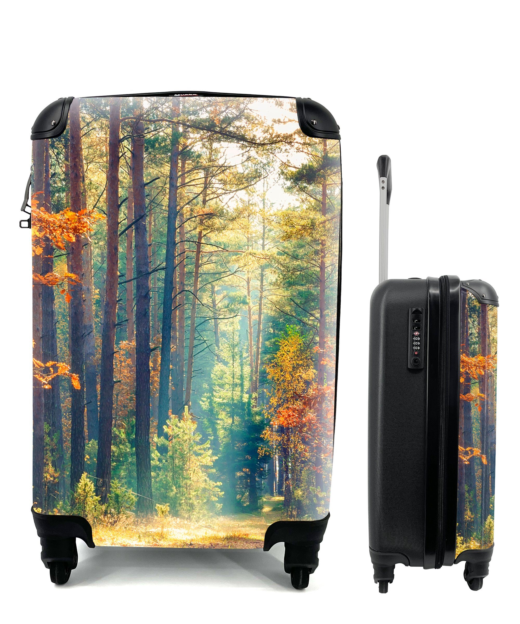 Trolley, mit Handgepäck Reisetasche 4 Natur Wald - Sonne - für Rollen, MuchoWow Reisekoffer Ferien, - rollen, Herbst, Handgepäckkoffer