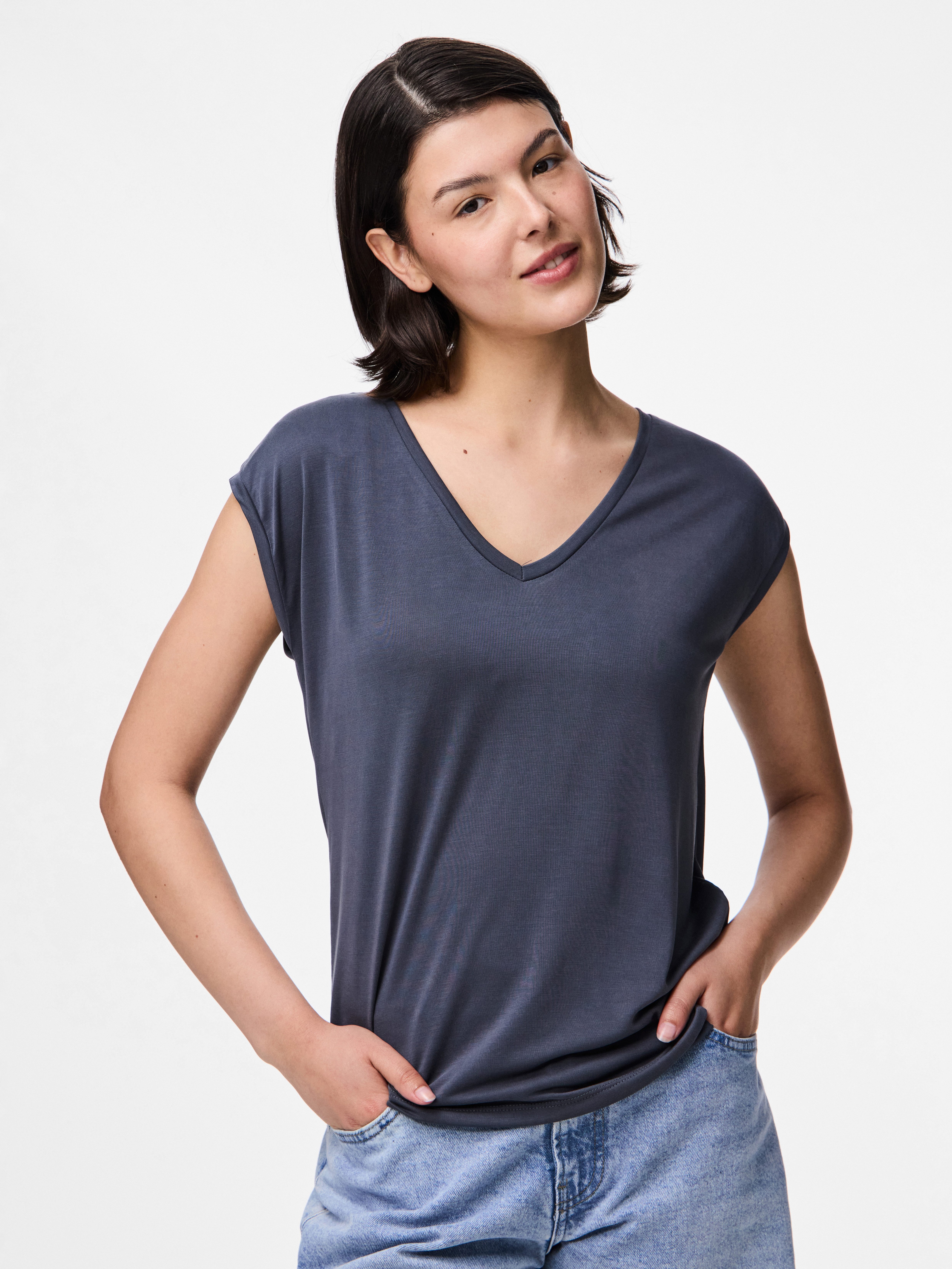 pieces Kurzarmshirt PCKAMALA TEE NOOS BC Materialmix, regular fit