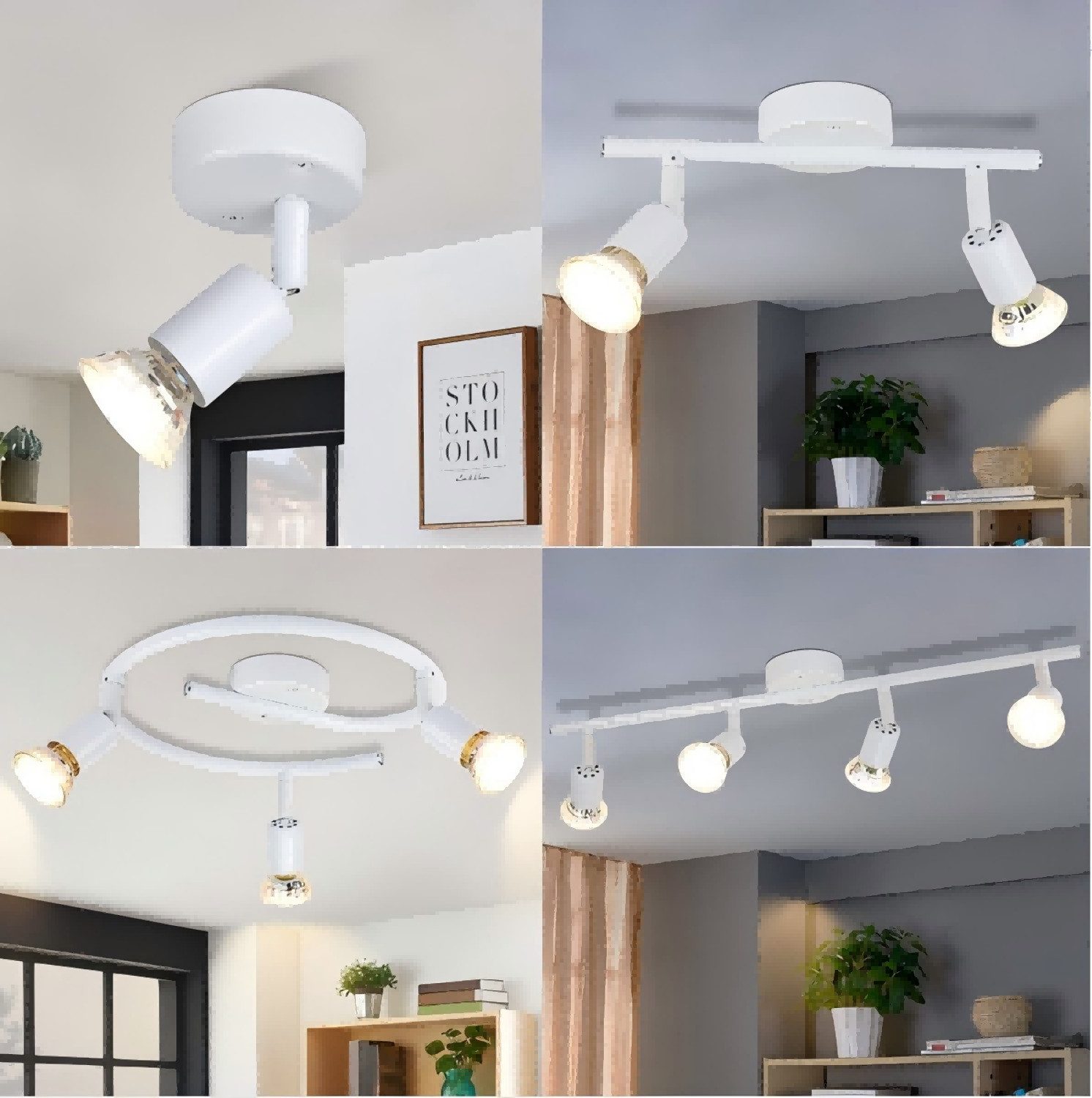 ZMH Deckenstrahler 4ER-1/2/3/4 Flammig GU10 Modern Deckenleuchte Leuchtmittel Enthalten, LED wechselbar, Schwenbar 350° Industrial Schlafzimmerlampe