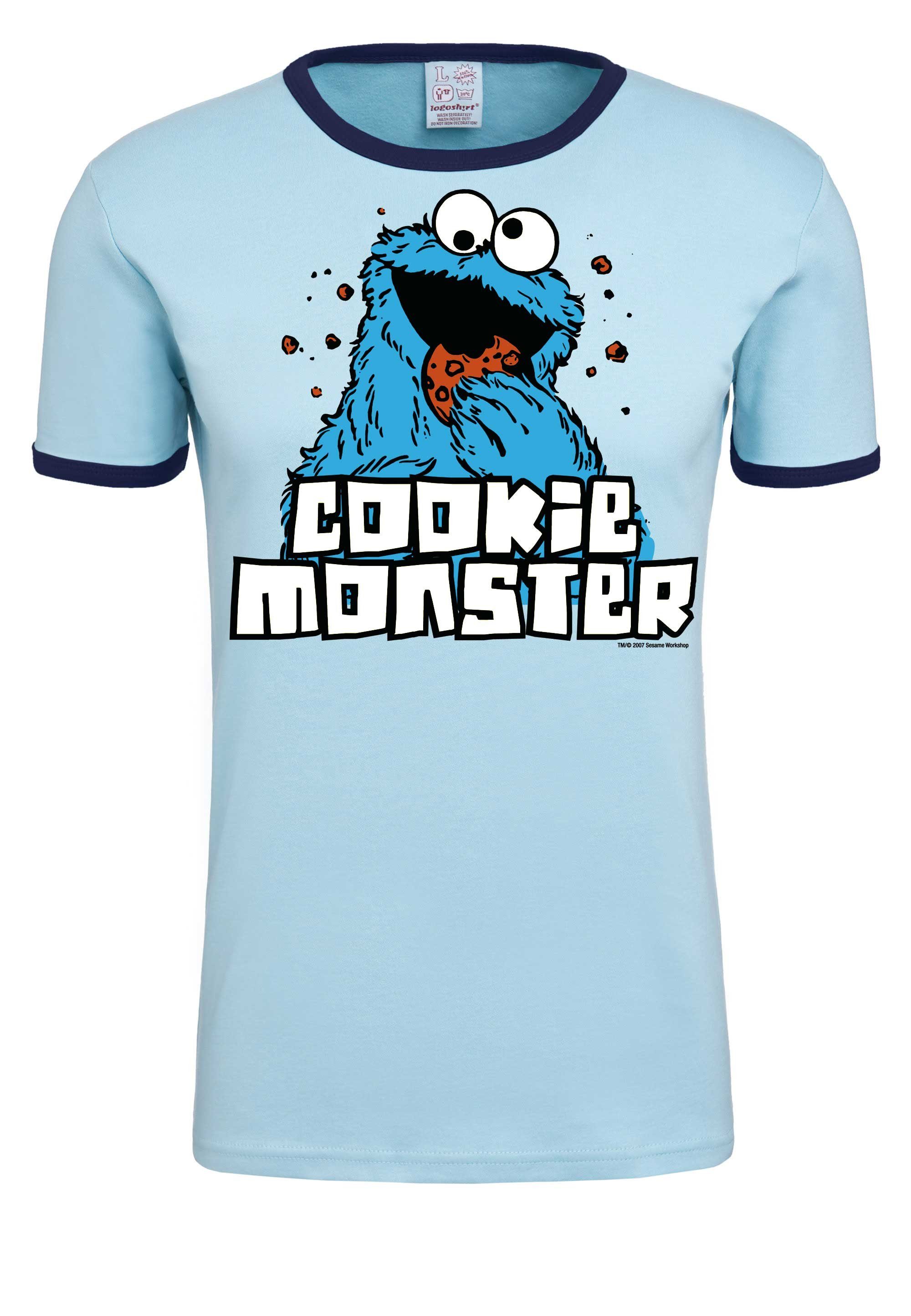 LOGOSHIRT T-Shirt Cookie farblich Bündchen Monster mit weiß abgesetzten